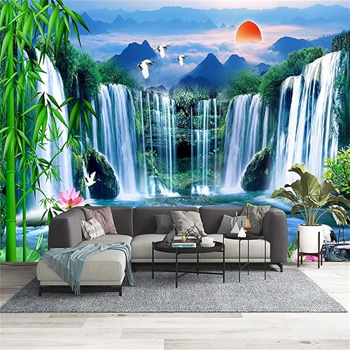 Peak Waterfall Wallpapers - Murales de loto de bambú, removible prepegado 3D, calcomanía de pared para sala de estar, dormitorio, fondo de