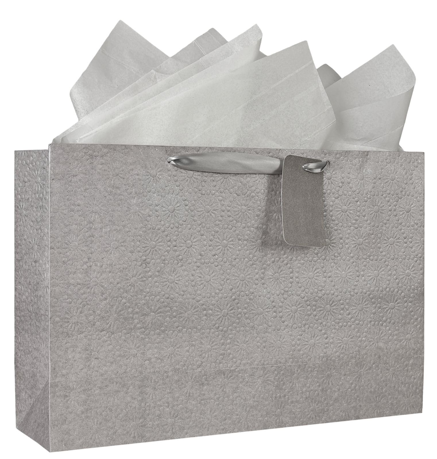 Kidsy Winsy Silber-Geschenktüten mit Seidenfüllpapier und Dankeskarte – XL-Papiertüten für Rückgabegeschenke | Tragetaschen für Geburtstag, Hochzeit, Jahrestag | Goodie Bags zum Verschenken