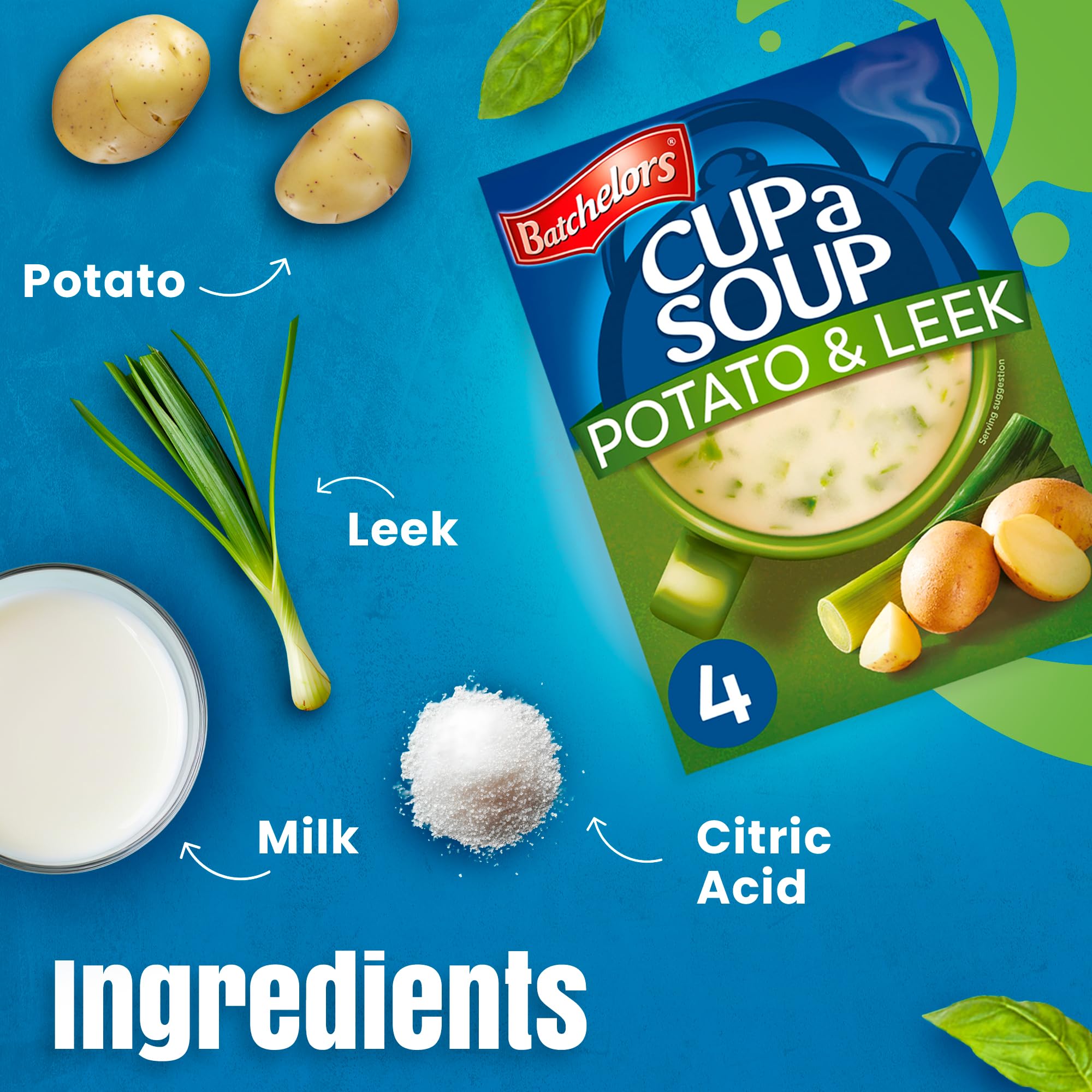 Batchelors Cup A Soup Creamy Potato & Leek Instant Soup Sachets, 107g (4 Pack) | Just Add Hot Water | Low Fat Vegetarian Mix | No Artificial Preservatives 4