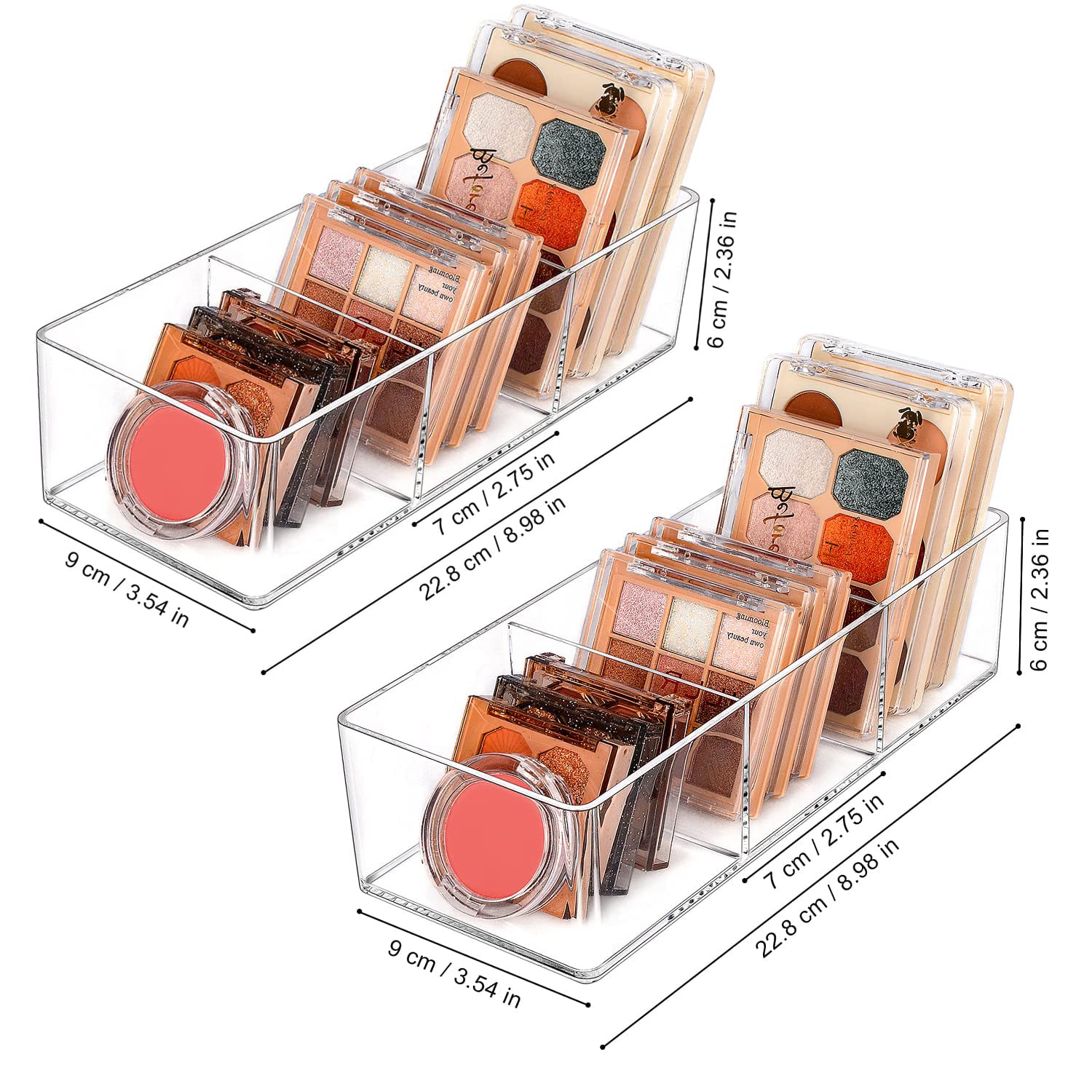 JessLab Acrylic Organizer, 2PK Cube Sections Makeup Organizer for Drawer, Makeup Organizer for Vanity, Countertop, Bathroom, Kitchen and Cabinet Storage(3+3 Compartment)