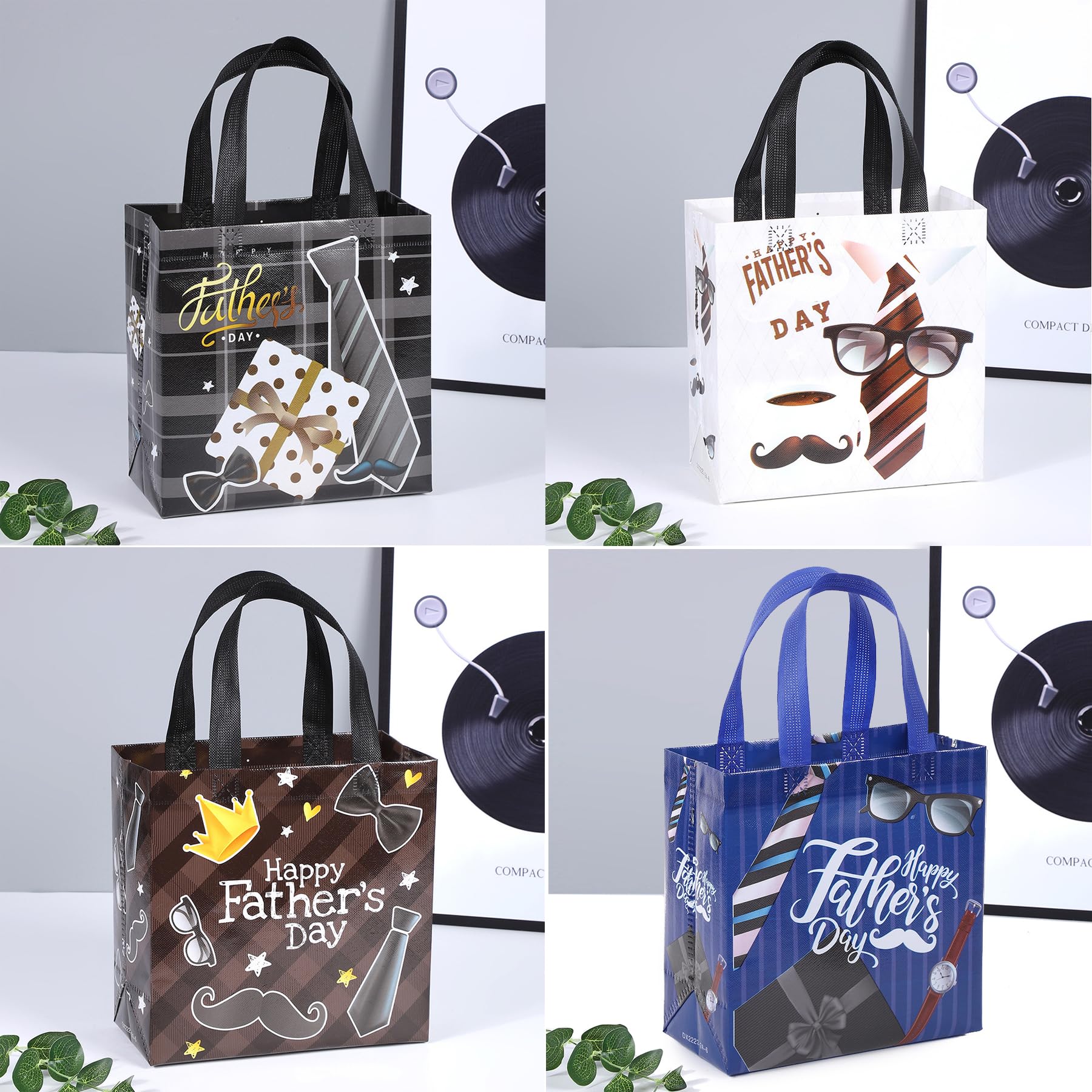 HADDIY Father's Day Tote Gift Bags with Handles,12 Pcs Bulk Non-Woven Love Dad Candy Bags for Gift Wrapping and Happy Father Day Party Favor-9x8.7x4.3 inches