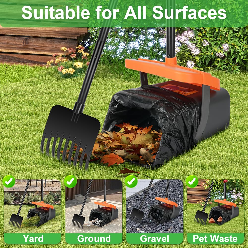Paletta Raccogli Cacca Cani, 46" Telescopico Paletta Raccogli Cacca Cane Set, Pattumiera Girevole con rastrello, Paletta Raccogli Feci per Cani con Manico Lungo per Giardino Ghiaia