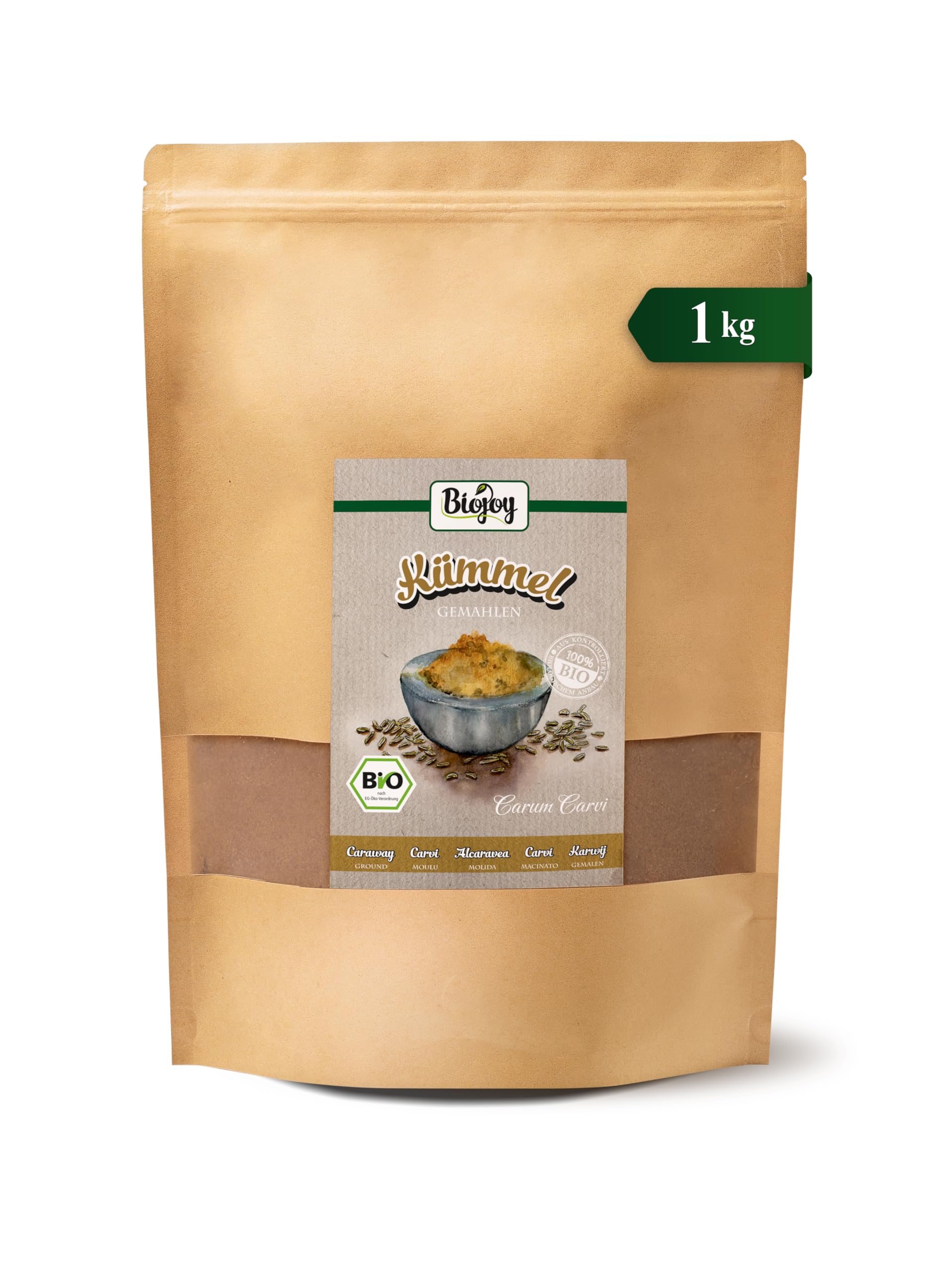Biojoy Semi di carvi BIO macinati, carvi in polvere, 1 kg | Dalla Polonia, ideale per la cottura al forno o per insaporire, Carum carvi L.