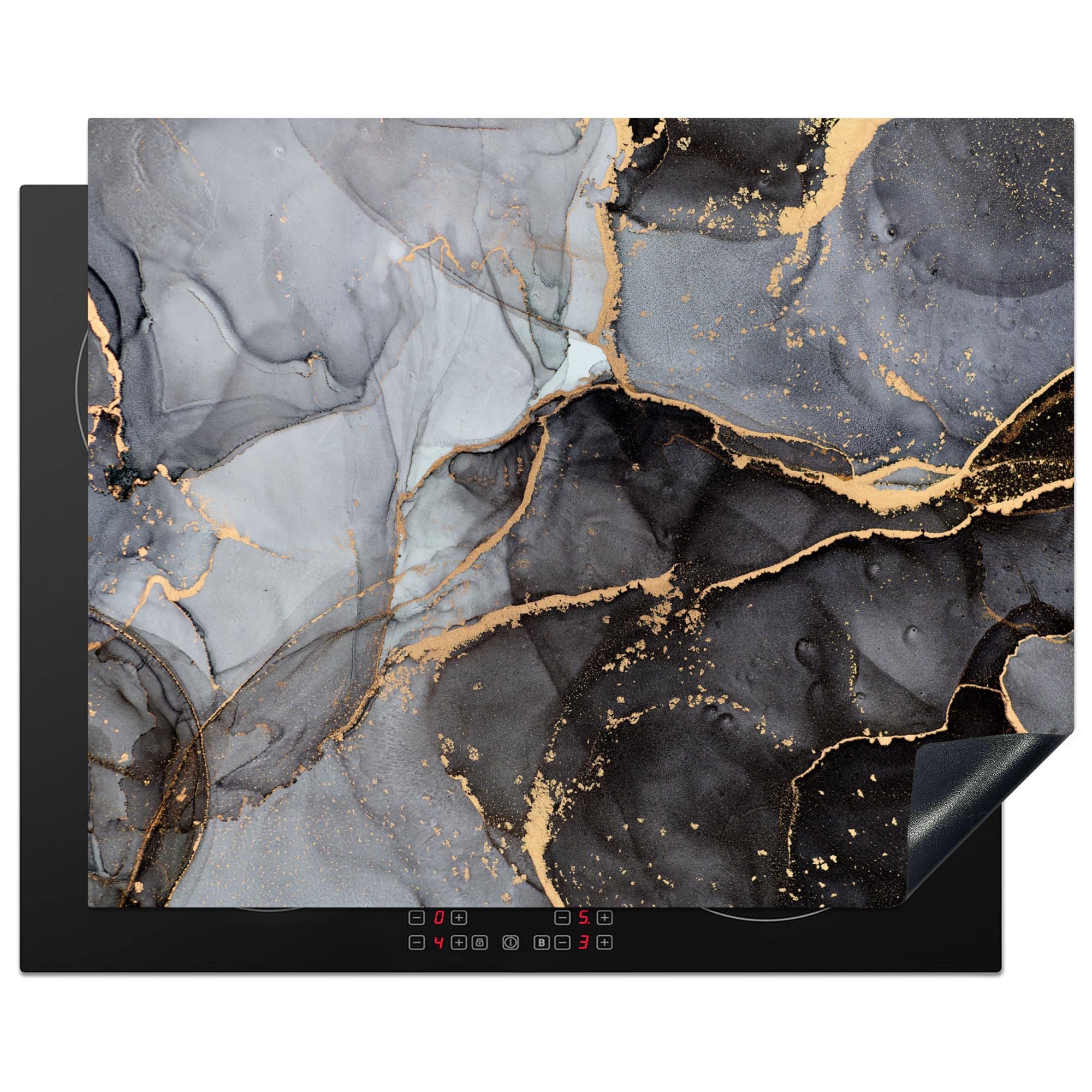 KitchenYeah© Induction Hob Cover Protector Mat 20.5"x25.6" / 65x52 cm Kitchen Universal Ceramic Covers for Electric Cookers Vinyl Marble - Abstract - Gold - Grey
