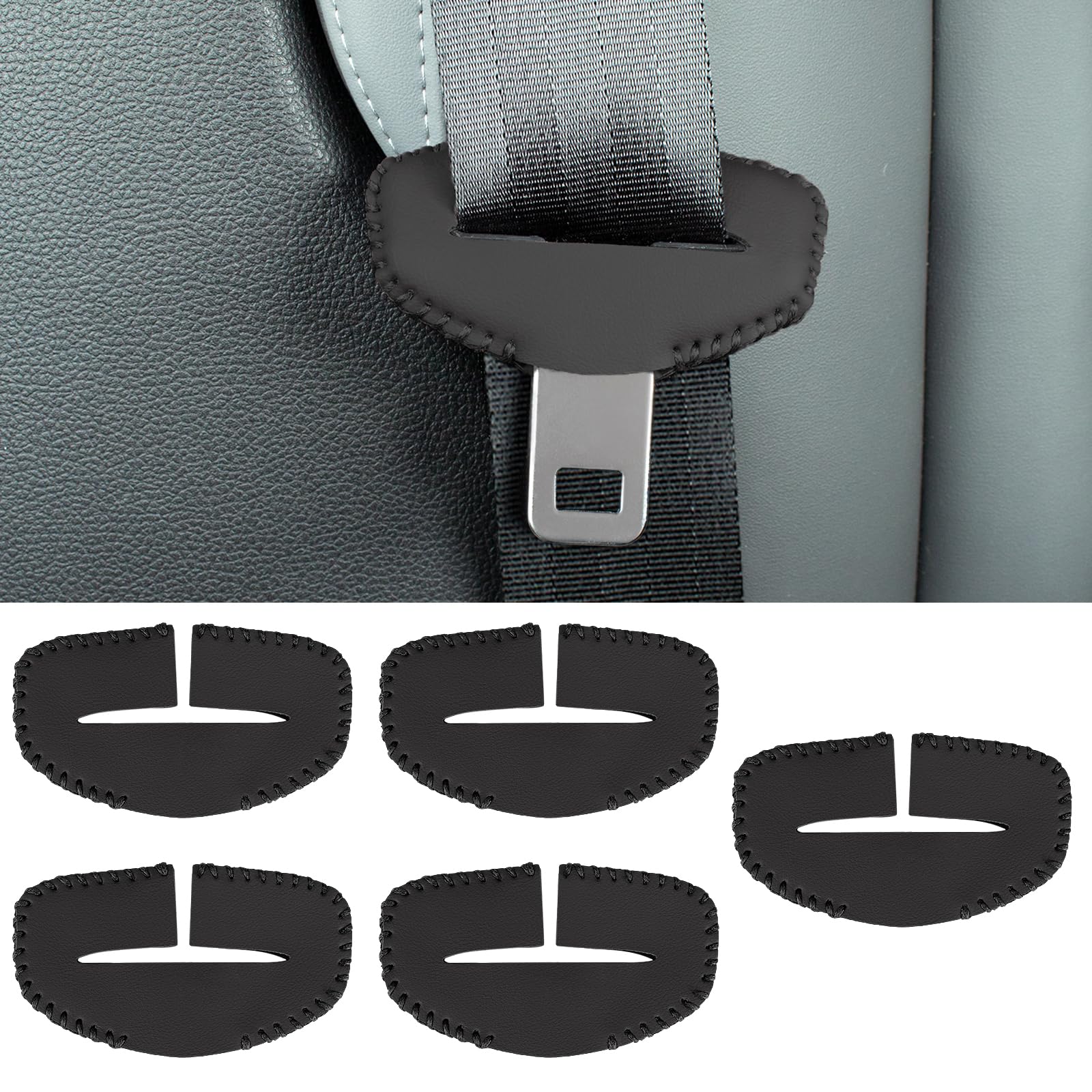 Lot de 5 housses de boucle de ceinture de siège de voiture, boucle de fixation décorative, housse de protection en cuir, clip silencieux pour la plupart des véhicules – Noir