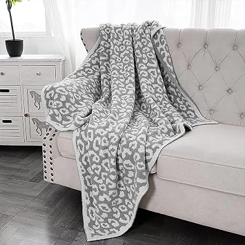 PacificPlex Plush Reversible Soft Preppy Leopard Throw Blanket 50 x 60 in., Grey-White