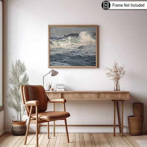 Miniatura 6 de Poster Master Impresión de pintura vintage de olas oceánicas, póster retro de paisaje marino, arte de mar, diseño de pared de realismo, arte náutico