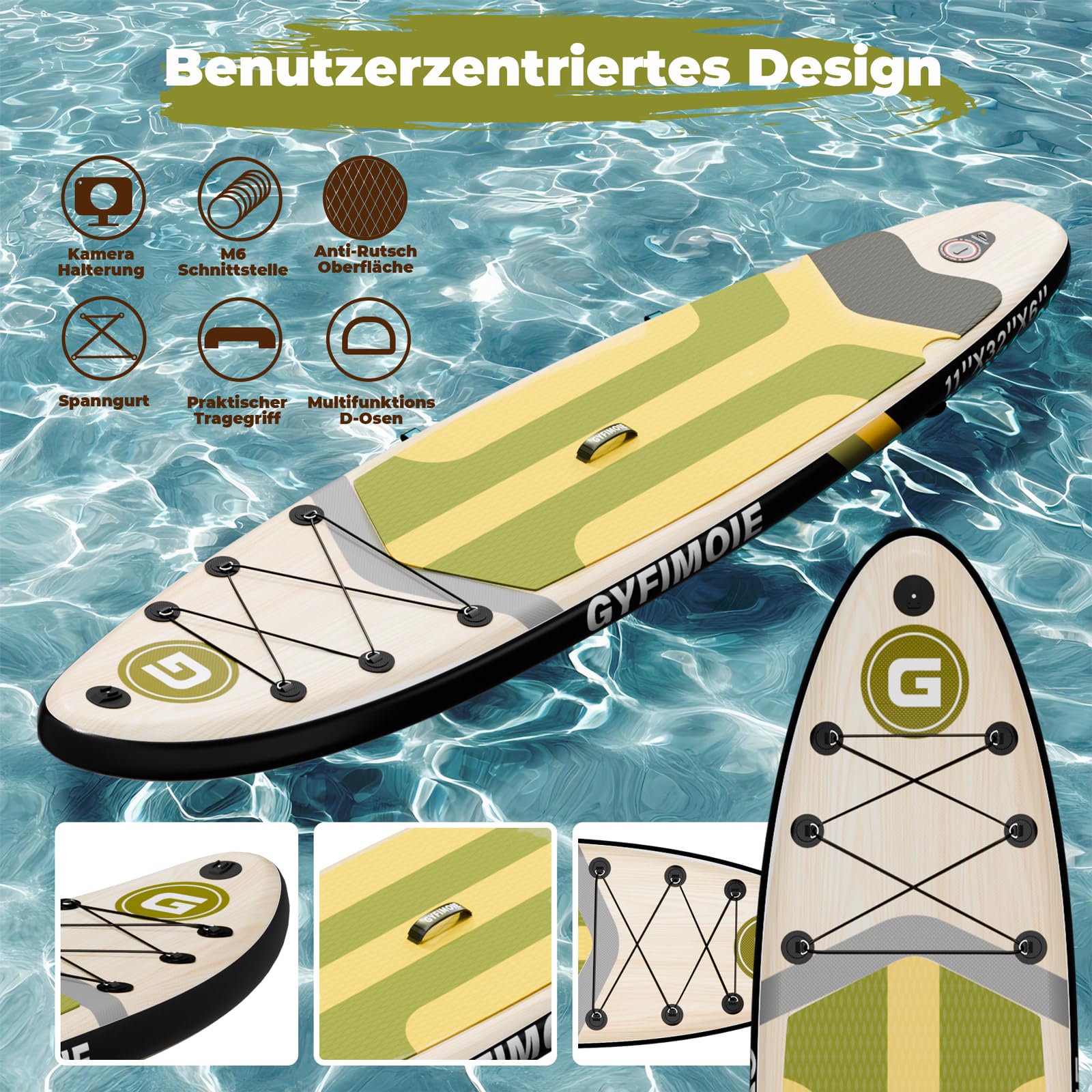 Gyfimoie 335 cm Premium Stand Up Paddling Board Set, SUP Board Set, Hinchable, con soporte universal para cámara, accesorios completos, remo ajustable, para principiantes, avanzados