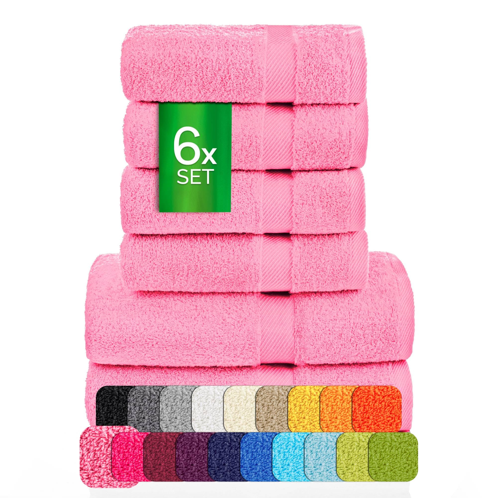etérea Carli Handtuch Set 6-TLG Frottee Baumwolle 500 g/m² saugstark – Rosa