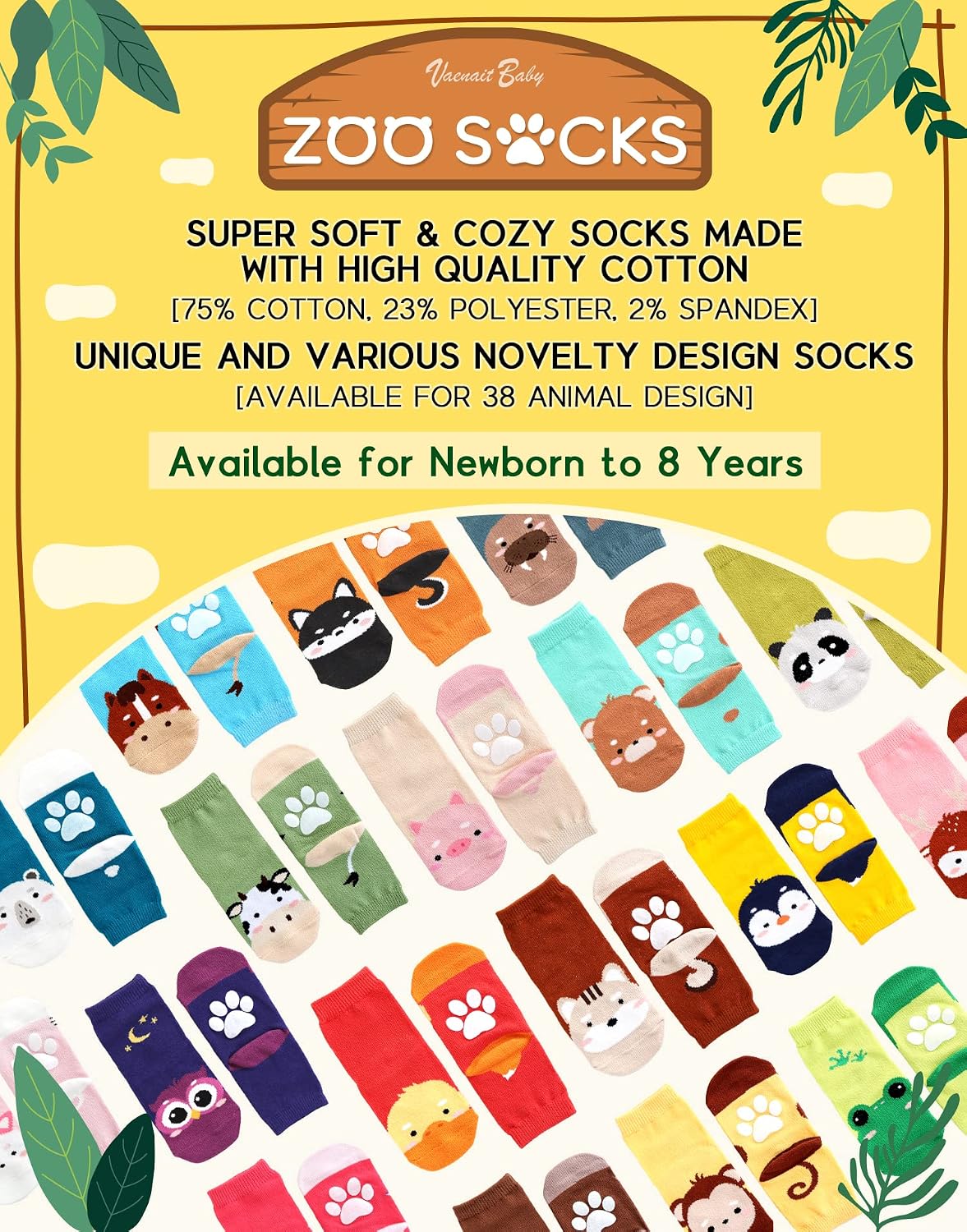 VAENAIT BABY Zoo Socks Toddler Kids Boys Girls Children's Casual Novelty Animal Crew Socks Multi Pack