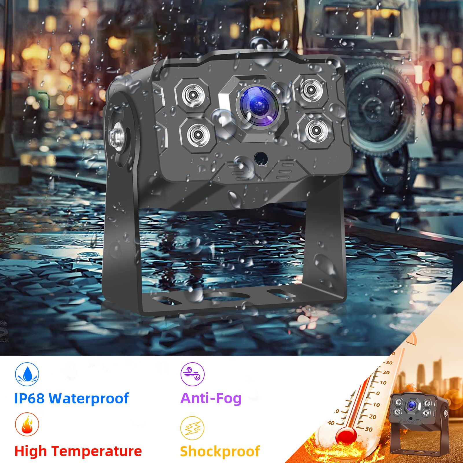 Hodozzy Cámara de Marcha Atrás con Monitor IPS de 7" y Cámara AHD, Impermeable IP68, Camara de Visión Trasera con Visión Nocturna Infrarrojos, 15 m Cable 4 Pines para Camión/Remolque/Bus(9-36 V)