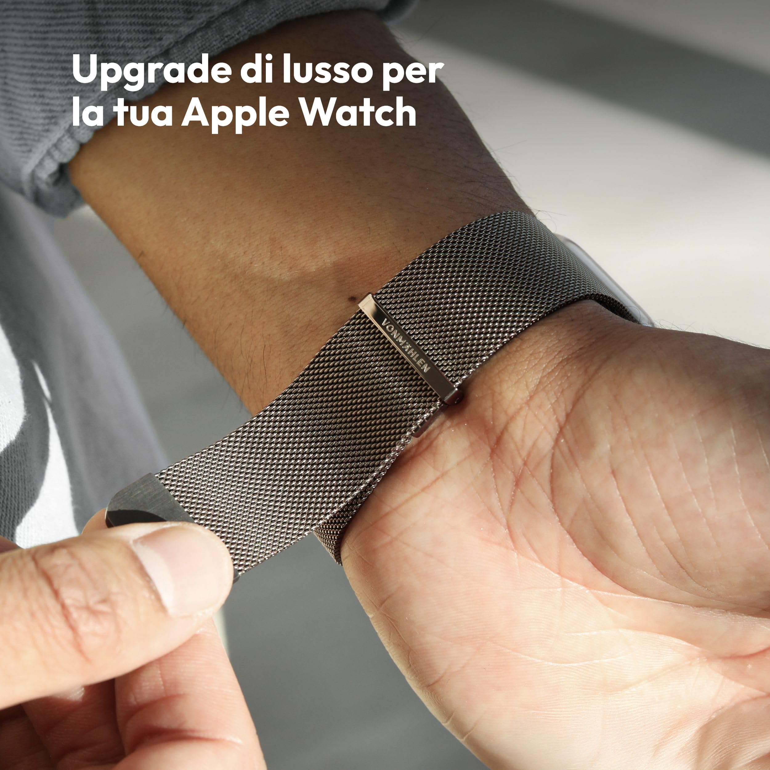 VONMÄHLEN Milanese Loop 2 - Cinturino in Maglia Milanese per Apple Watch, Chiusura Magnetica, Compatibile con Apple Watch Ultra 2, Design Elegante - Sabbia del deserto - 44 | 45 | 46 | 49 mm