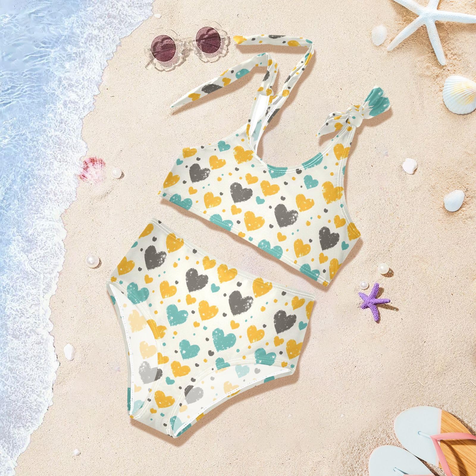 Flamingo Girls Two Piece Tankini Swimsuits Summer Bathing Suit Beach Swimwear Set, 11-12T