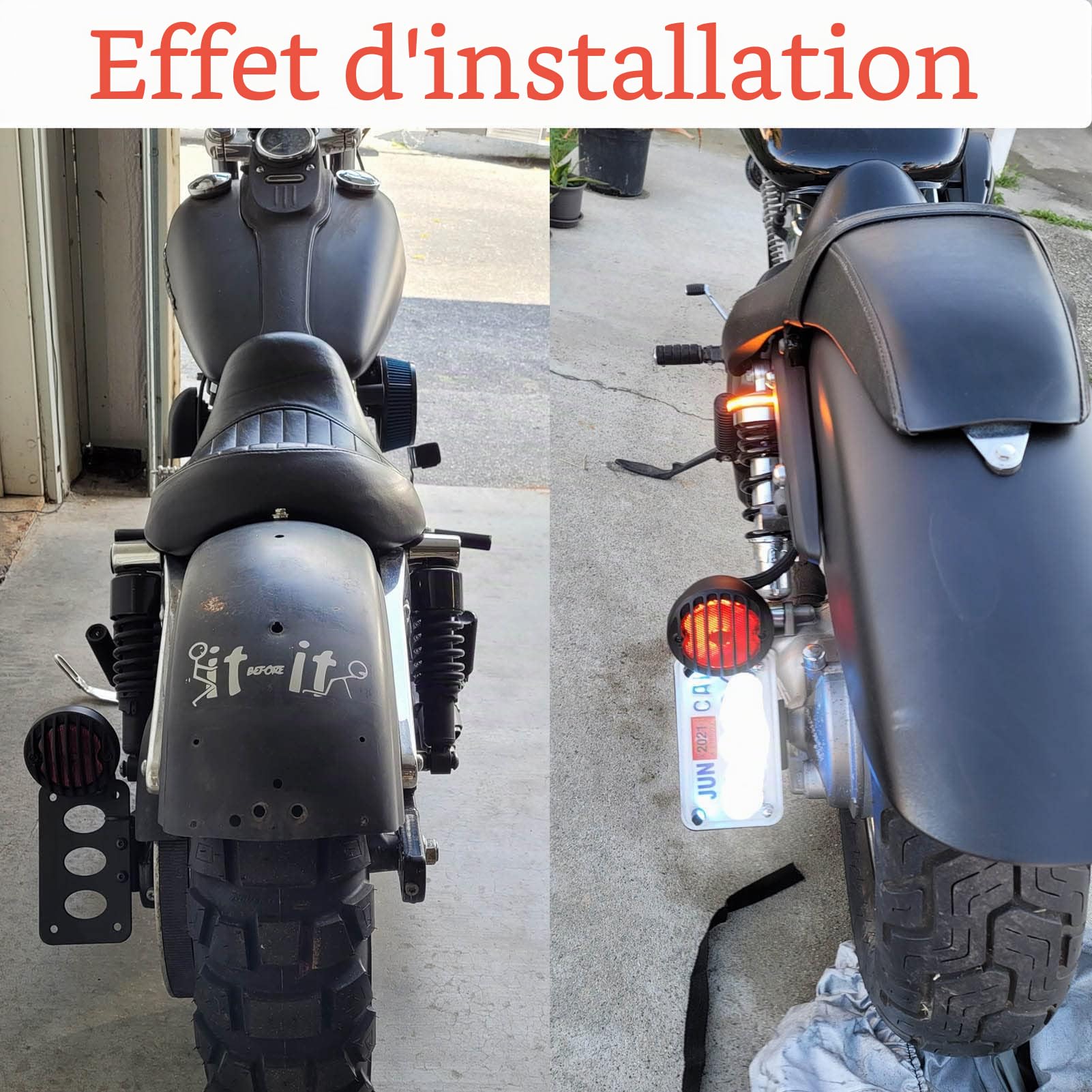 Feu Arrière Moto Feu Stop 12V Feux de Signalisation Feux de Plaque D'immatriculation Feu Stop avec Support - Coque Noire + Feux Rouges