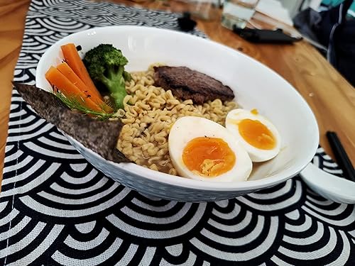 Miniatura 4 de Juego de 4 tazones de ramen, 12 piezas Pho, sopa japonesa asiática gris y blanca. Utensilio cucharas y palillos. Melamina. Fideos grandes de 37