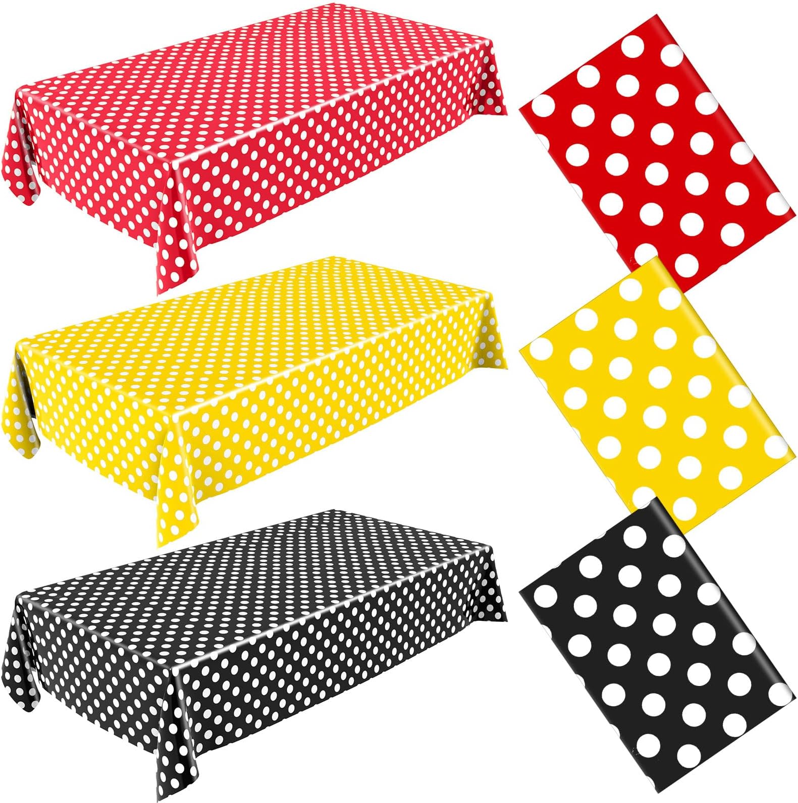 3 Pcs Mouse Themed Party Tablecloth, Cartoon Mouse Color Plastic Table Cover Red Black Yellow Disposable Table Cloths Christmas Birthday Party Decorations Supplies 54" x 108"
