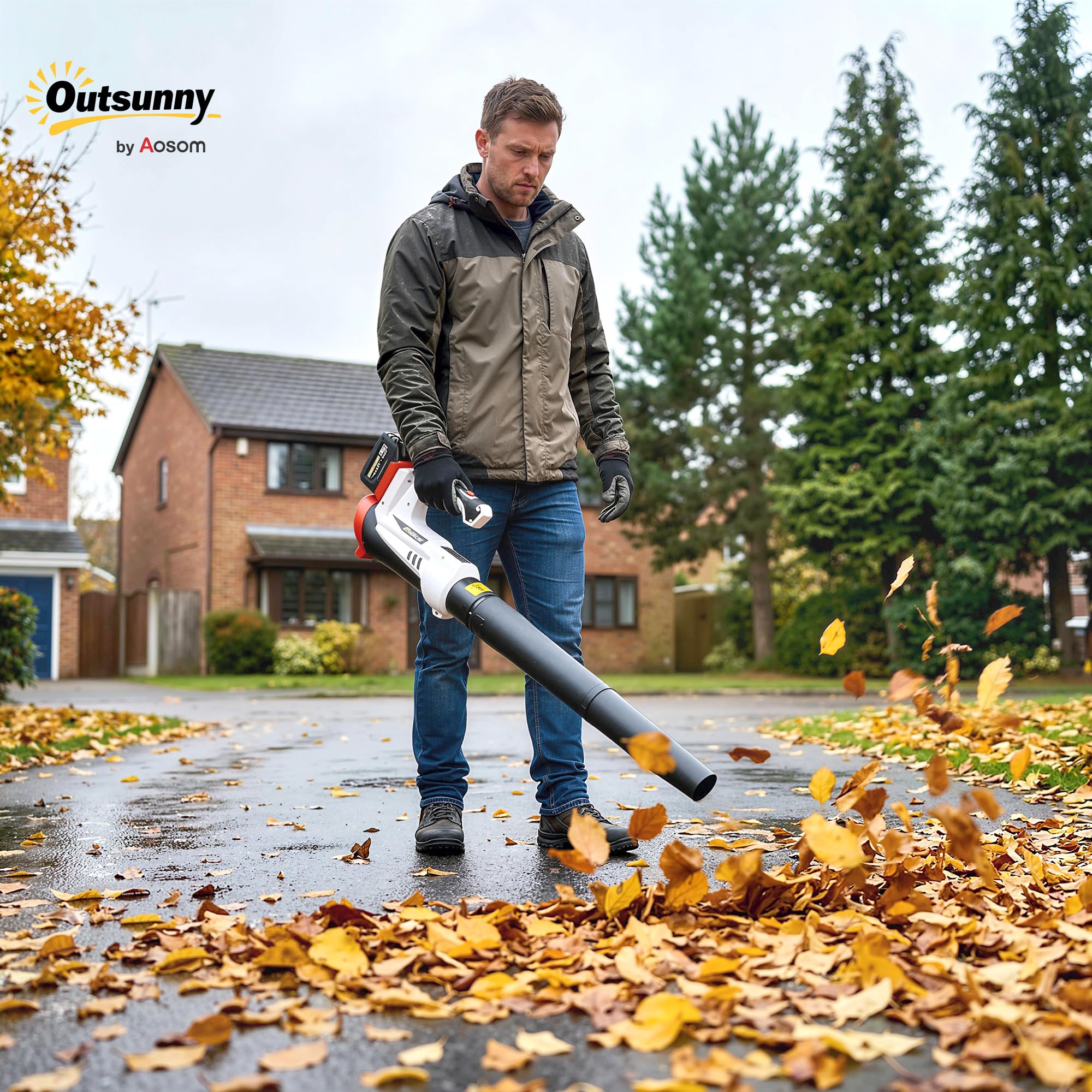 Outsunny Souffleur de Feuilles sans Fil 250 W avec Batterie 4000mAh et Chargeur, 6 Vitesses 149 km/h, pour Nettoyage de Voiture, Feuilles Neige Poussière Débris, Blanc