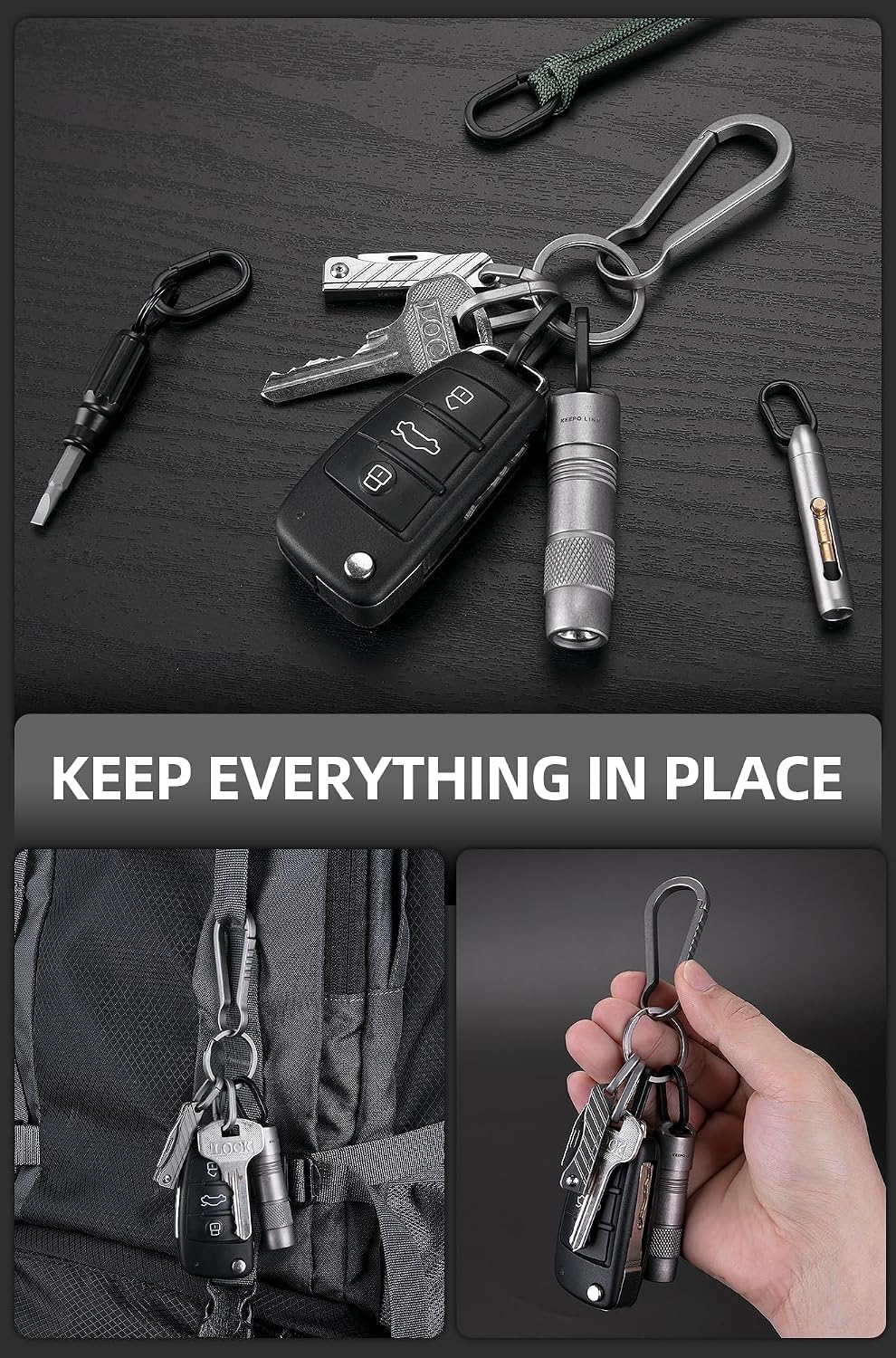 KEEPO LINK Titanium Key Ring Side Pushing, Small Key Ring Quick Release Keychain Connector for Men, 2 Pcs, OLO03