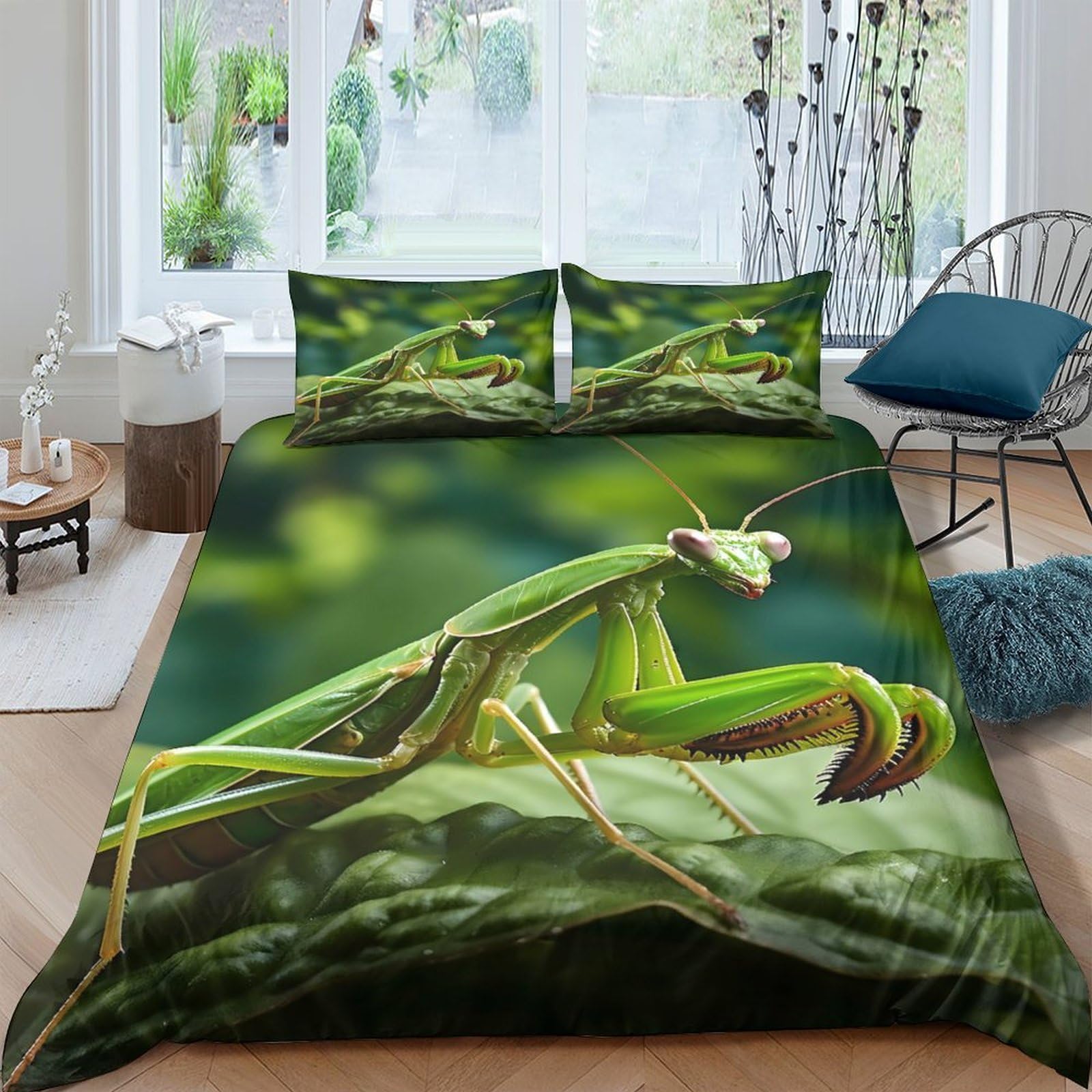 Ctjqhvkz Style-4 3D Printed Praying Mantis Fitted Sheet Microfiber Soft Breathable Green Nature Bed Cover For Bedroom Dorm Decor Single（135X200cm）