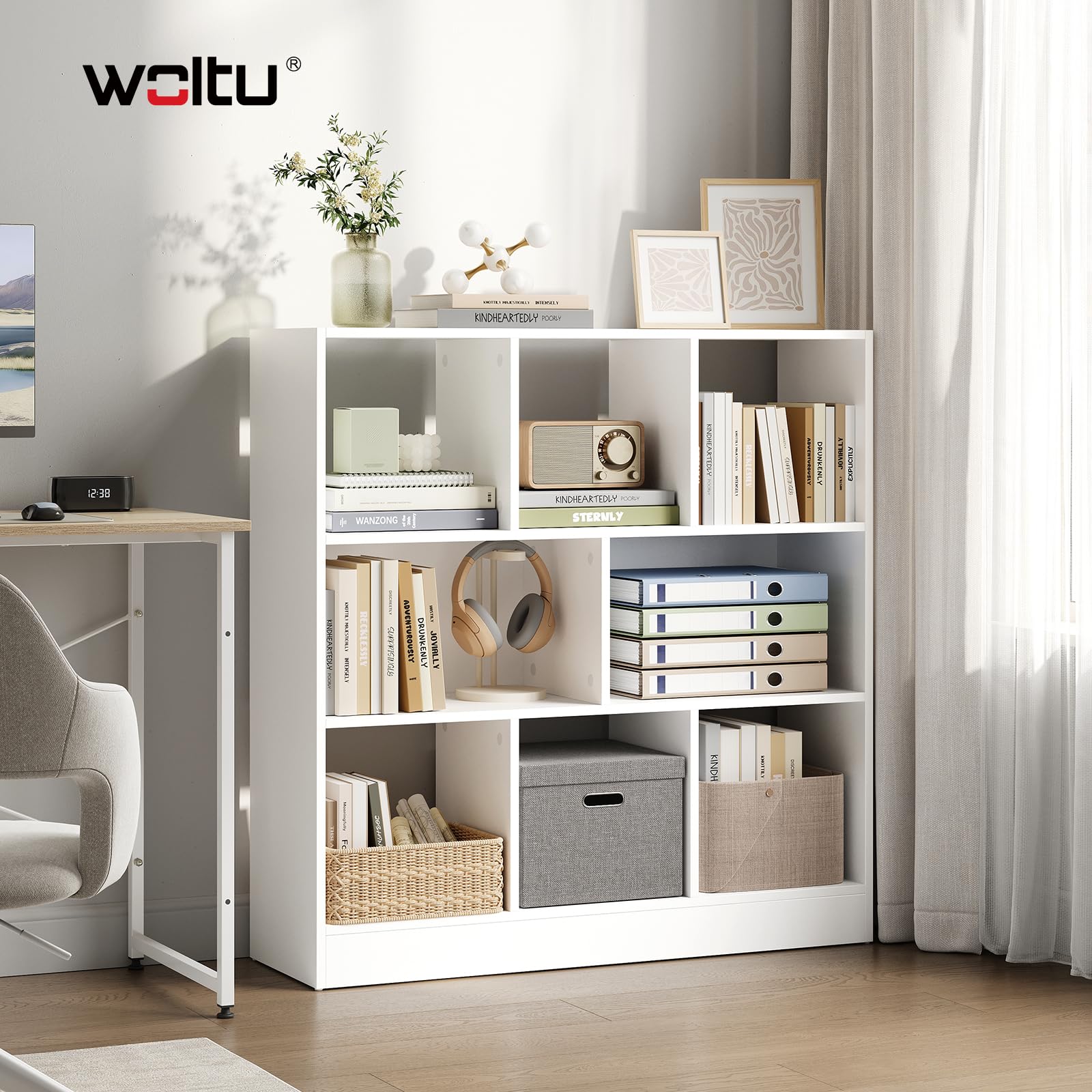 WOLTU Estantería para Libros de Estilo Nórdico Librería de Exposición Moderna Estante de Pared Decorativo para Sala de Estar, Oficina Gabinete para Archivos Libro CDs Plantas Blanco SK021ws