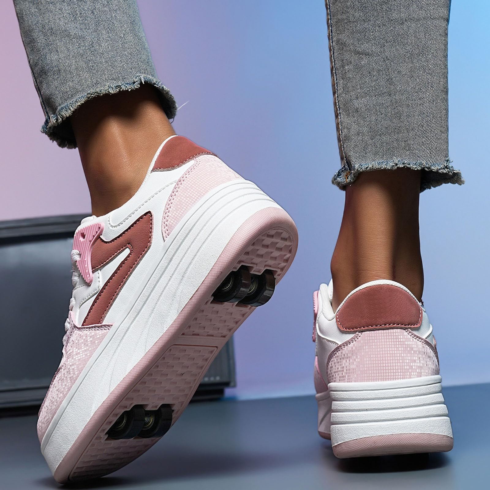 ENEN Schuhe mit Rollen für Mädchen & Jungen, Turnschuhe mit Rollen Versenkbarer mit 4 Rollen, Jugend Outdoor Turnschuhe 2-in-1 Roller Schuhe Turnschuhe Skateboardschuhe