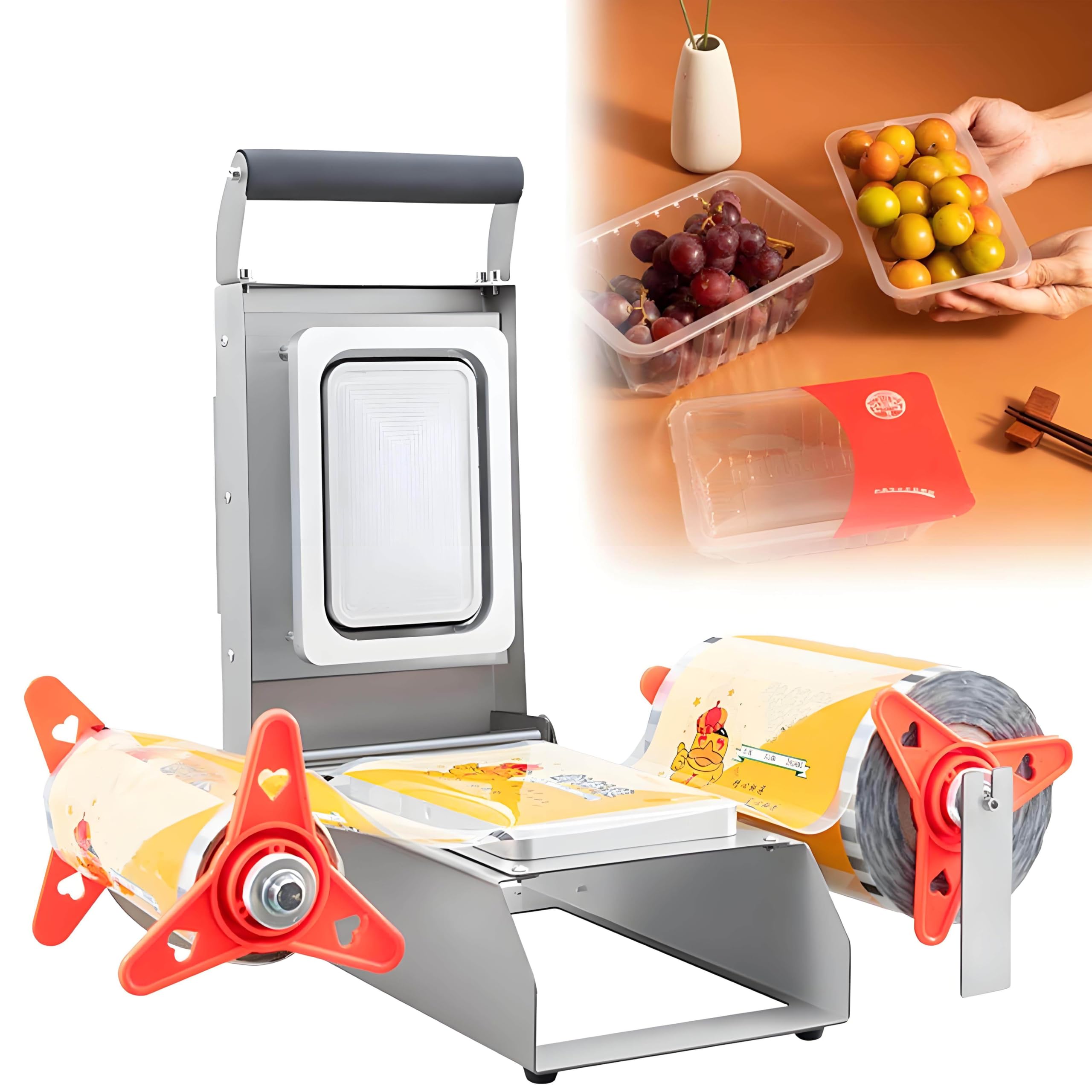 Máquina selladora de bandejas de alimentos manual comercial, sellador térmico de alta velocidad para carne y verduras, solución de embalaje eficiente para restaurantes y catering