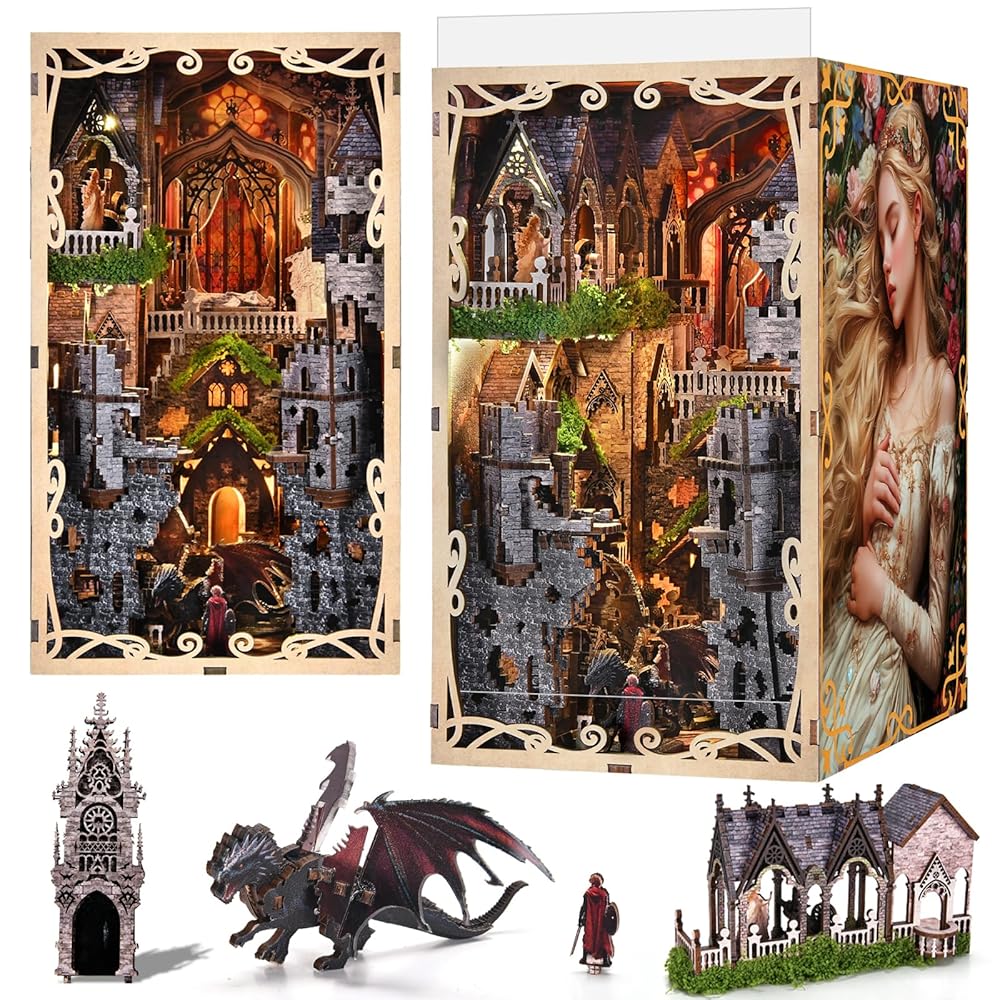 MiniCity Book Nook Kit, DIY Scene Miniature House Kit Tiny House Mini Booknook Craft Bookshelf Decor, 3D Puzzles for Adults, Scale Model Building for Book Lovers (Sleeping Beauty)
