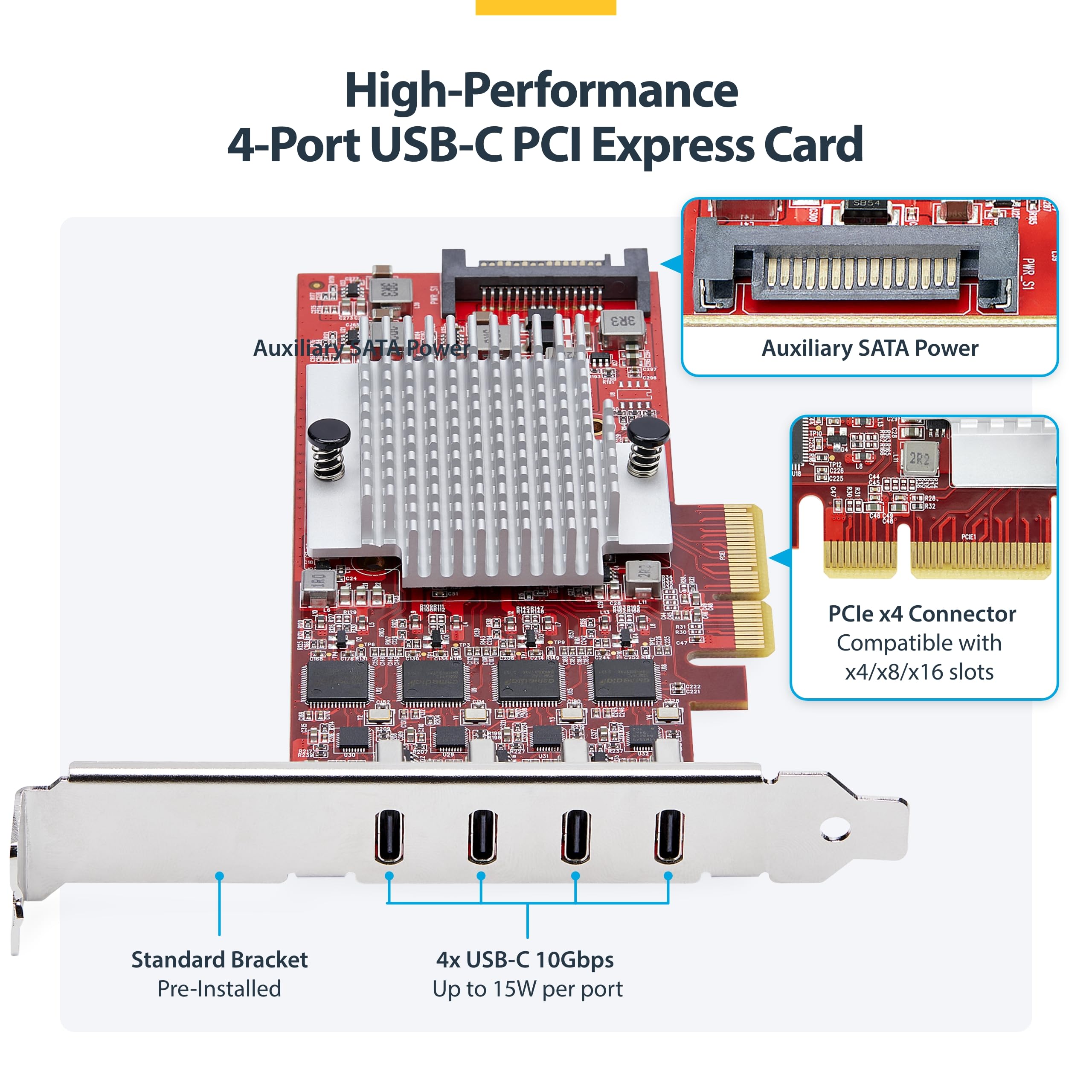 Amazon.com: StarTech.com 4-Port USB-C 10Gbps PCIe Card, 4X
