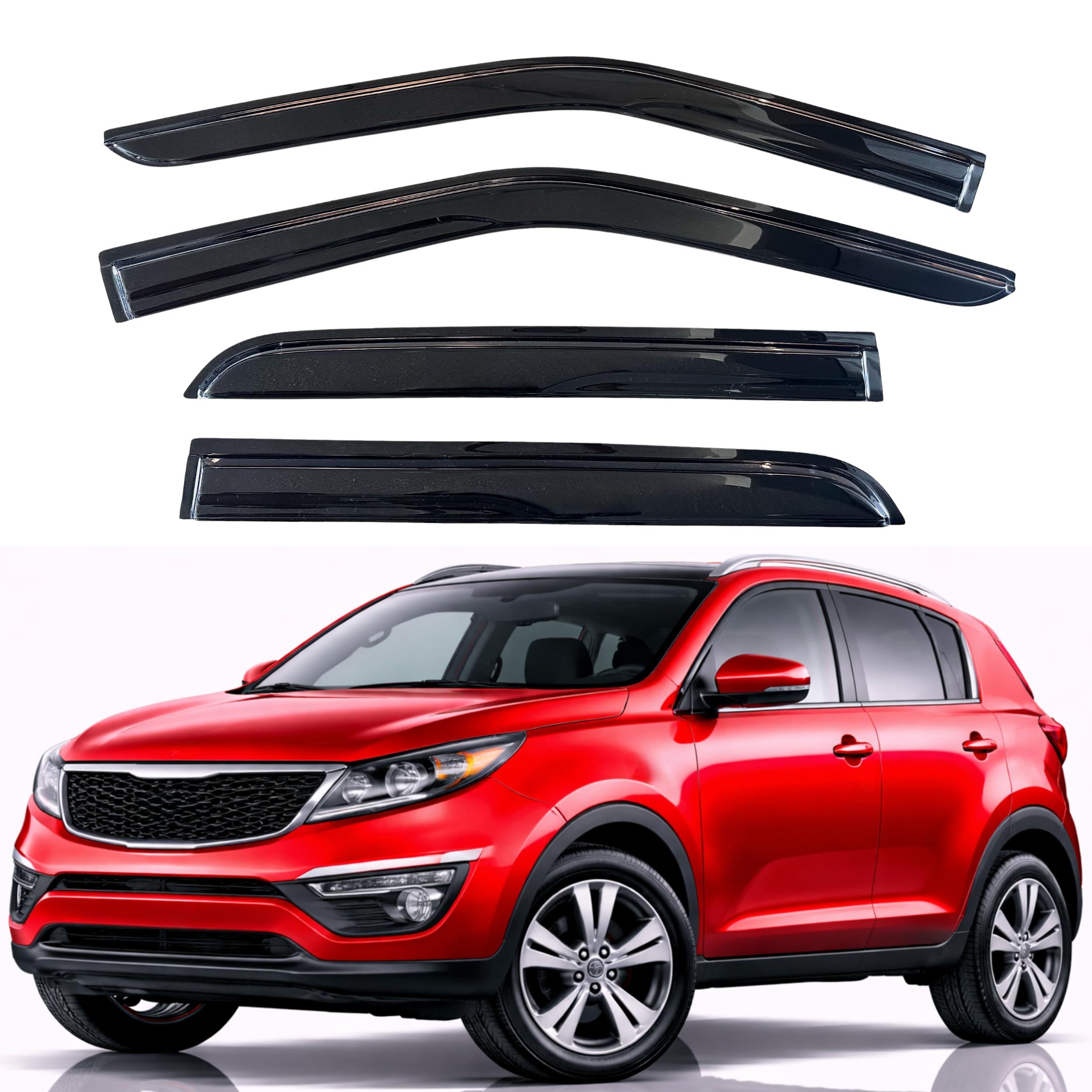 KPY Rain Guards Fit for 2011-2016 Kia Sportage, Out-Channel Window Visors Vent Wind Deflectors 4PC, Car Accessories for 11-16 Sportage