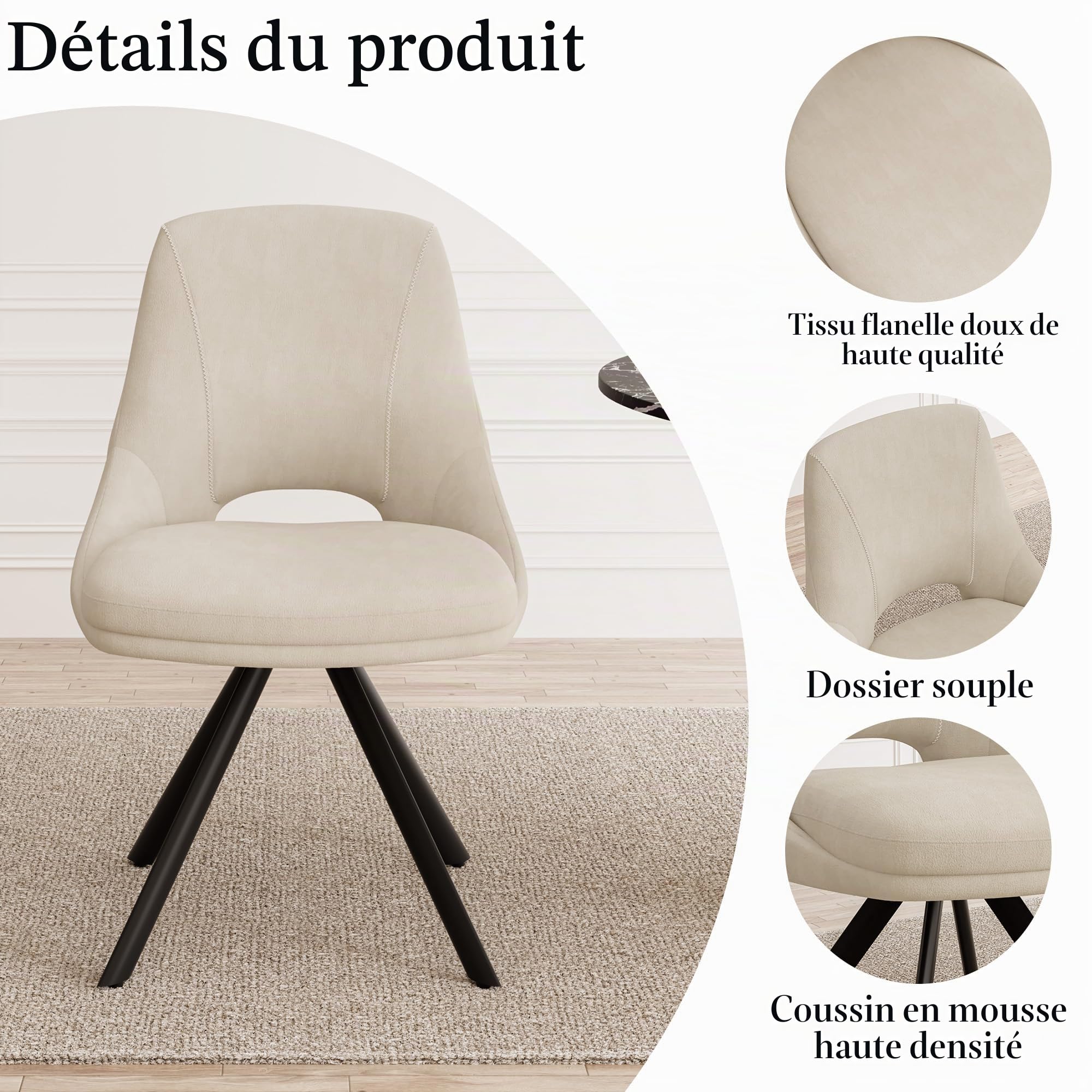 JIEXI Lot de 4 chaises de salle à manger - Chaises exclusives pour salon, cuisine, rembourrées, modernes, robustes, de qualité supérieure, ergonomiques et au look design (beige 4 chaises)
