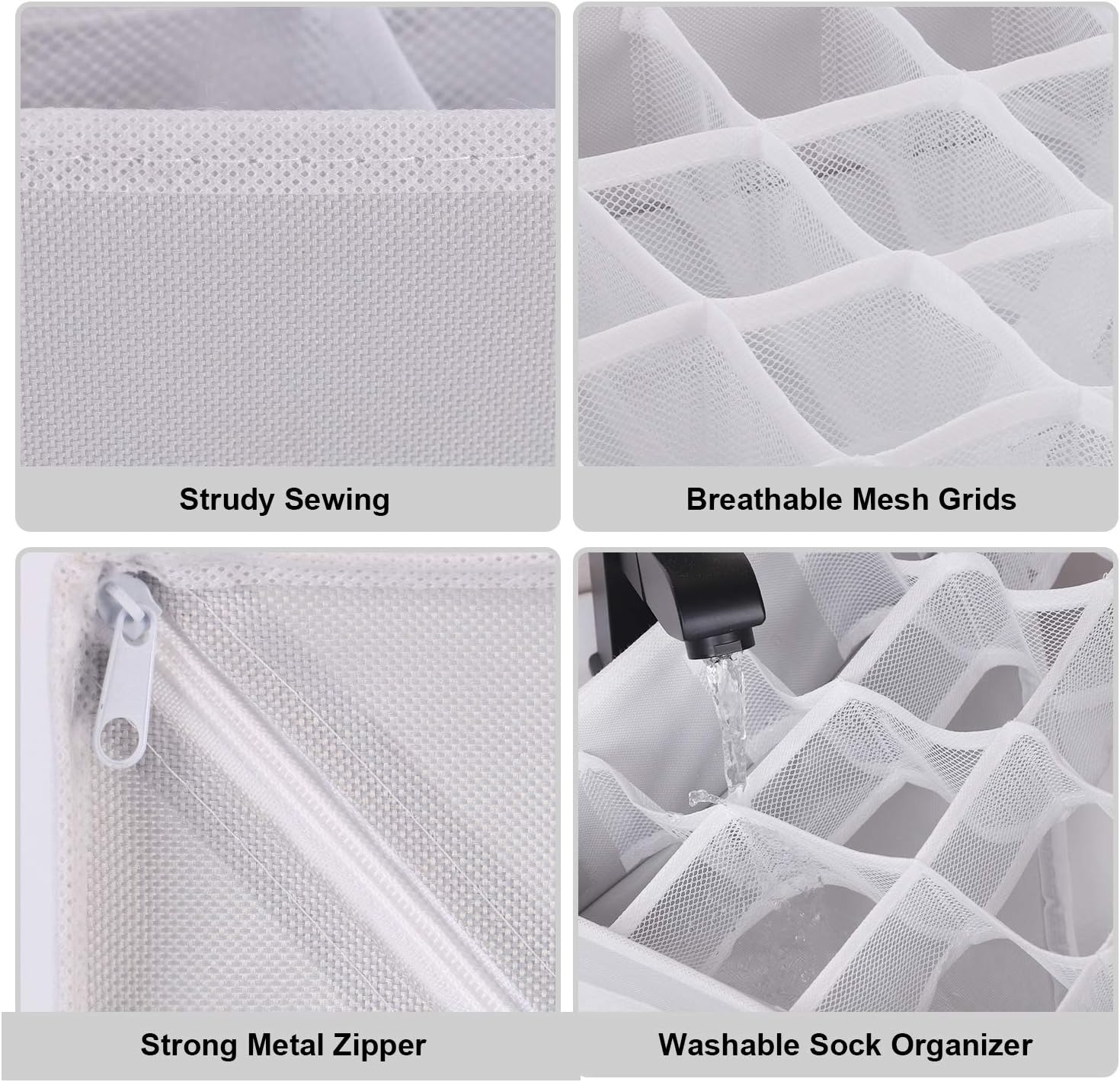 Wanapure 2 Pack Collapsible Sock Organizer Drawer Divider, 20 Cell Closet Cabinet Drawer Dividers, Foldable Storage Boxes Bins Case for Storing Socks, Lingeries, Stockings, Underwear (Gray)