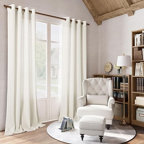 Miniatura 5 de Cortinas de lino marfil de 96 pulgadas de largo, juego de 2 paneles para sala de estar, puertas corredizas de vidrio, cortinas filtrantes de luz de