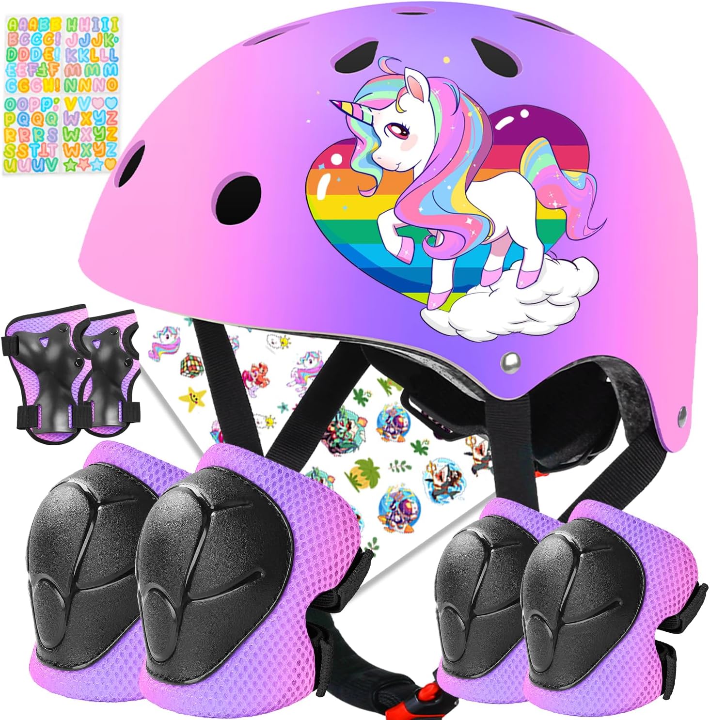 Toddler Kids Bike Helmet Set for Boys Girls Color Gradient Adjustable Skateboard Helmet Protective Gear Set Knee Elbow Wrist Pads for Bike