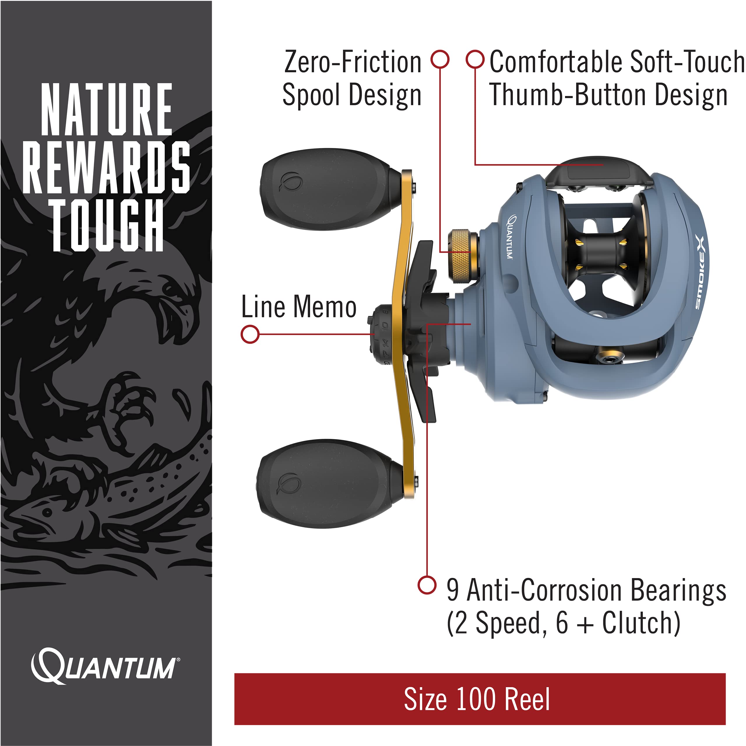 Quantum Accurist Quantum Smoke Baitcast Fishing Reel, Size 100 Reel Quantum Pt Smoke Quantum Accurist Quantum Smoke Baitcast Fishing Reel, Size 100 Reel Quantum Pt Smoke