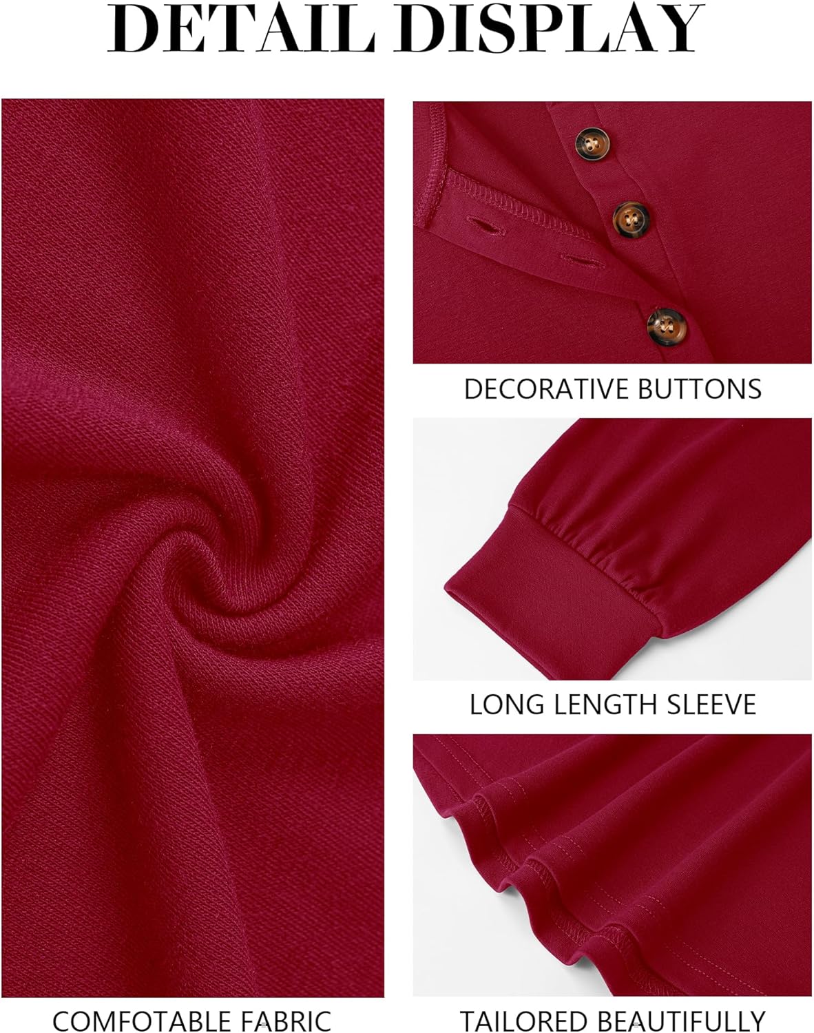 LOMON 2025 Spring Women's Long Sleeve Blouses Button Up Henley Shirt Basic Crew Neck Casual Tunic Tops S-XXL - Image 6