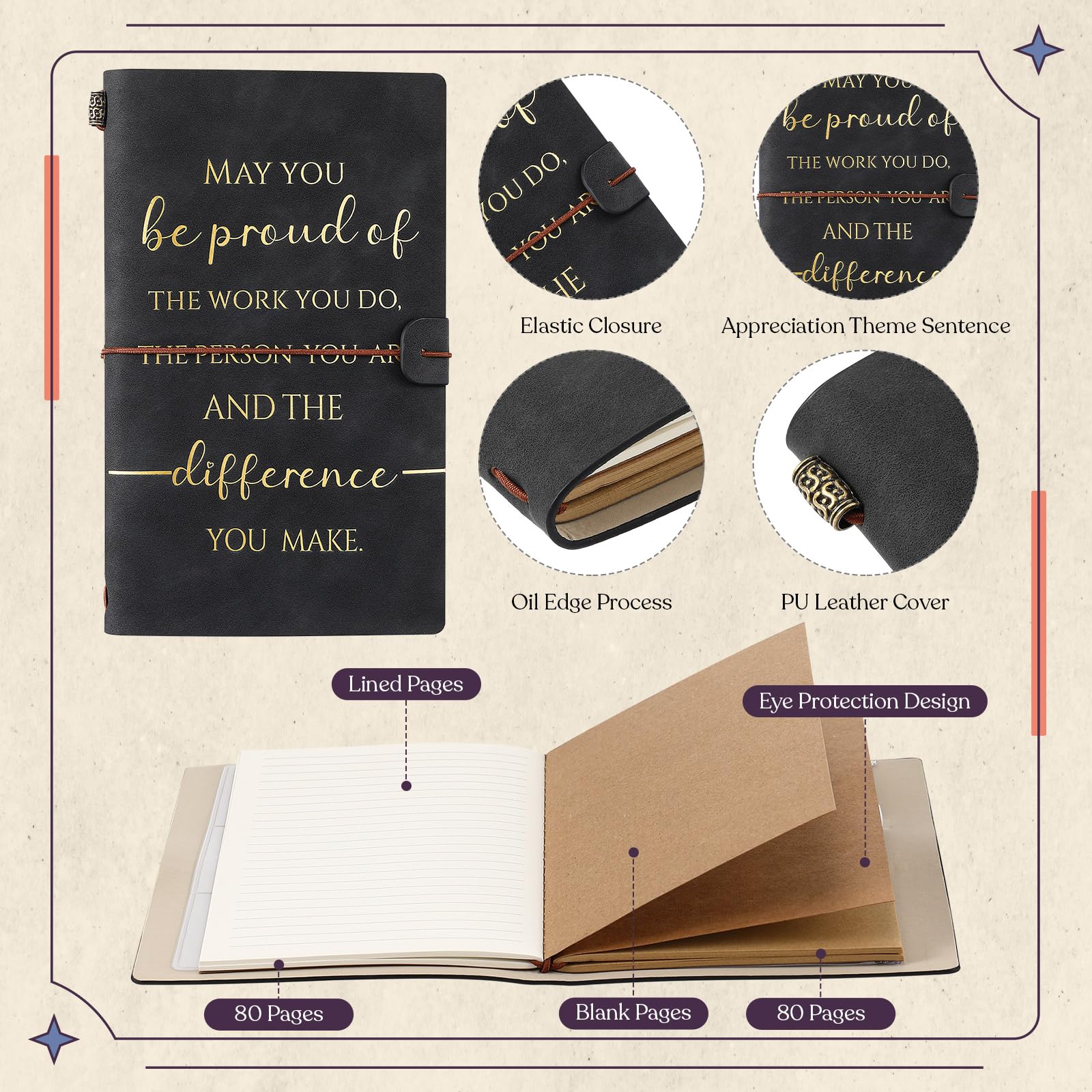 Tenare 2 Pcs Christmas Thank You Gift for Colleagues Women Teacher Leaving Gifts Employee Appreciation Inspirational Notebook Ballpoint Pen Leather Notepad A5 Award for Coworker Volunteer(Black) - Image 4