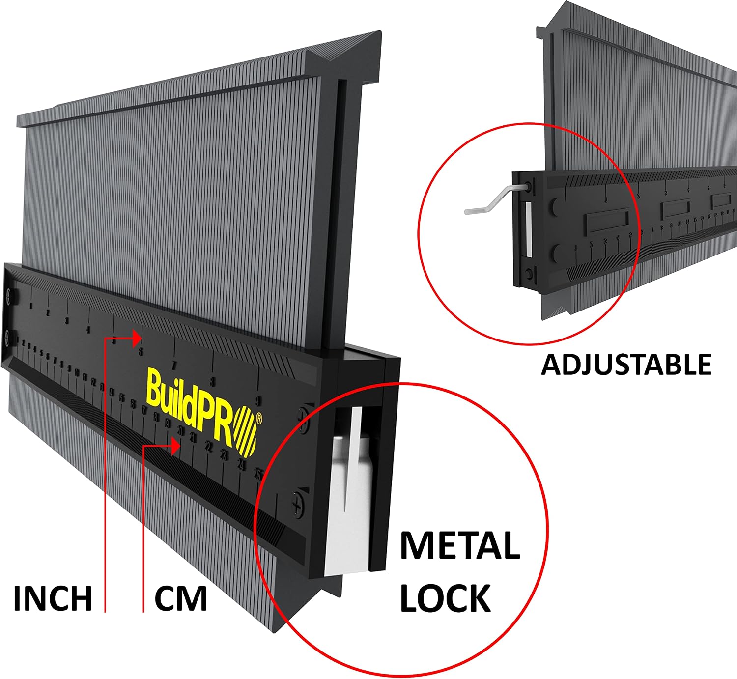 BuildPRO Contour Gauge 10” with Metal Lock, Precise Profile Duplicator Tool for Flooring Woodworking, Tile & Carpet - Image 5