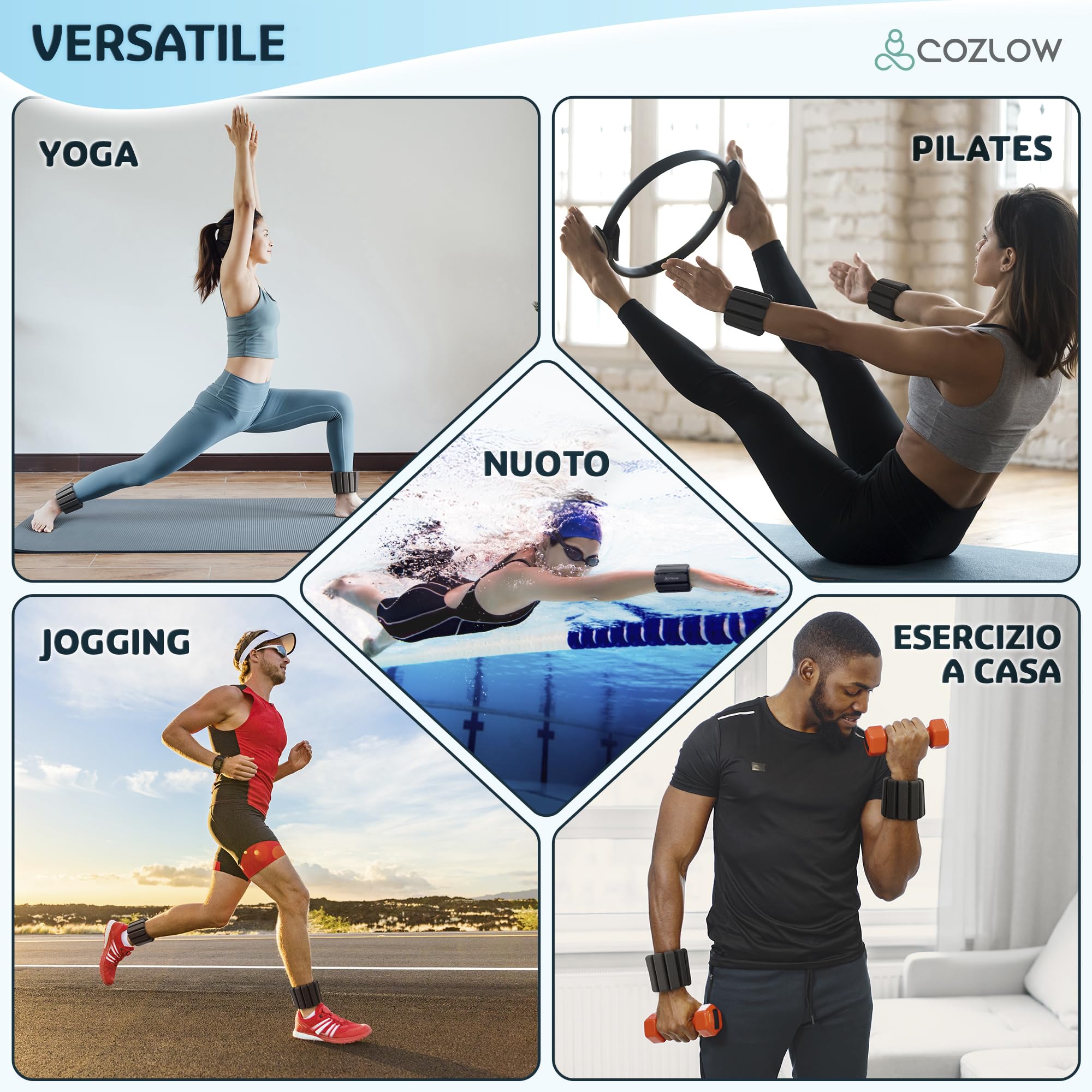 Cozlow - Pesi per caviglie e polsi - per uomo e donna - 1 paio, vari colori - Cinghie da allenamento regolabili in silicone per yoga, danza, corsa e palestra