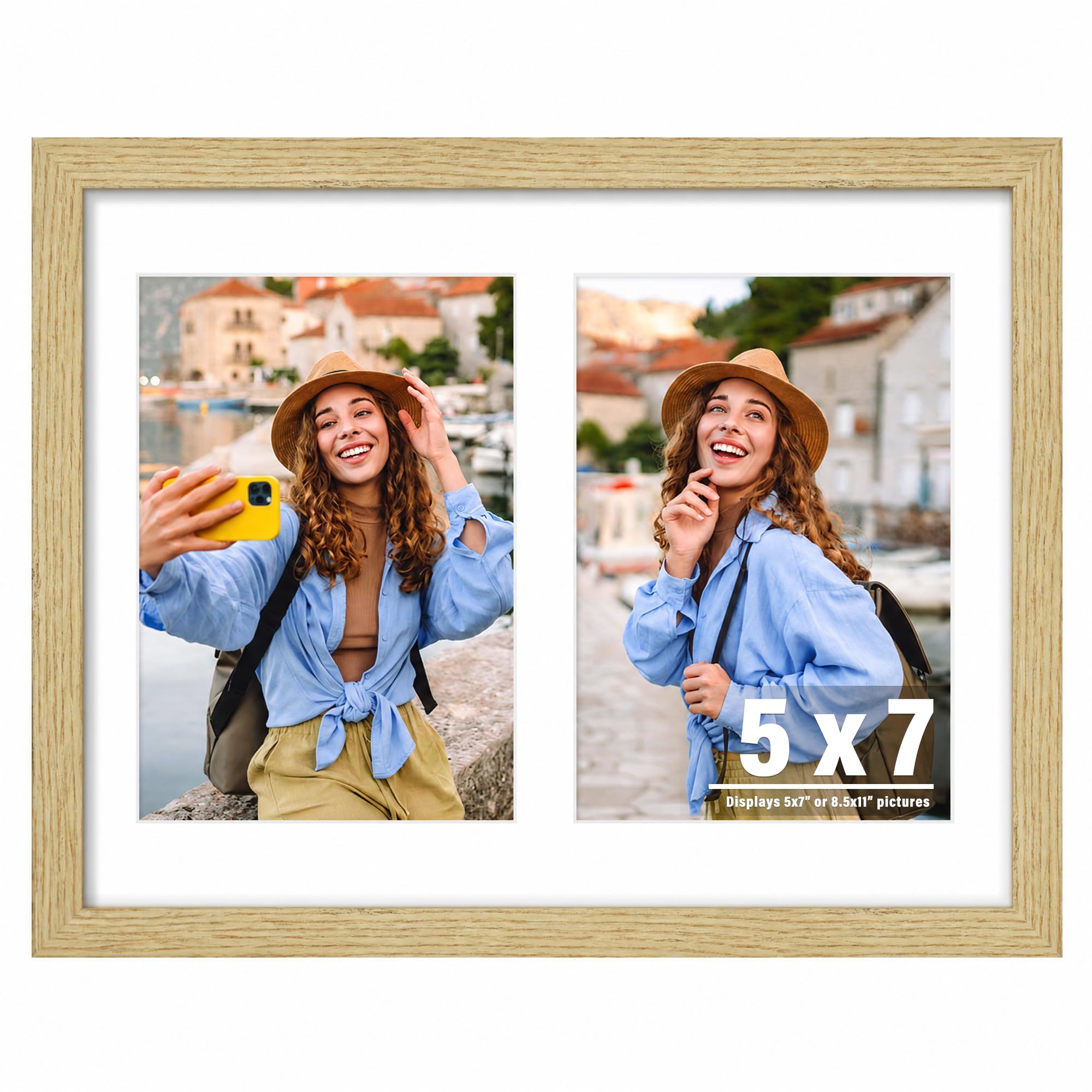 DUENPY 8.5x11 Solid Wood Double Frame For 2 5x7 Photos