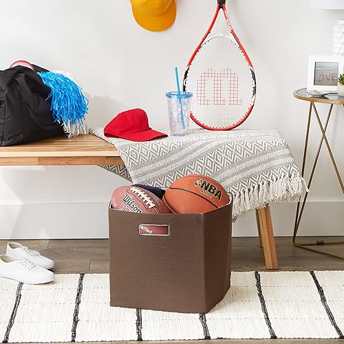 Miniatura 4 de DII Cubo de almacenamiento plegable de poliéster, sólido, ligero y duradero, cuadrado grande, 13 x 13 x 13 pulgadas, color marrón corteza