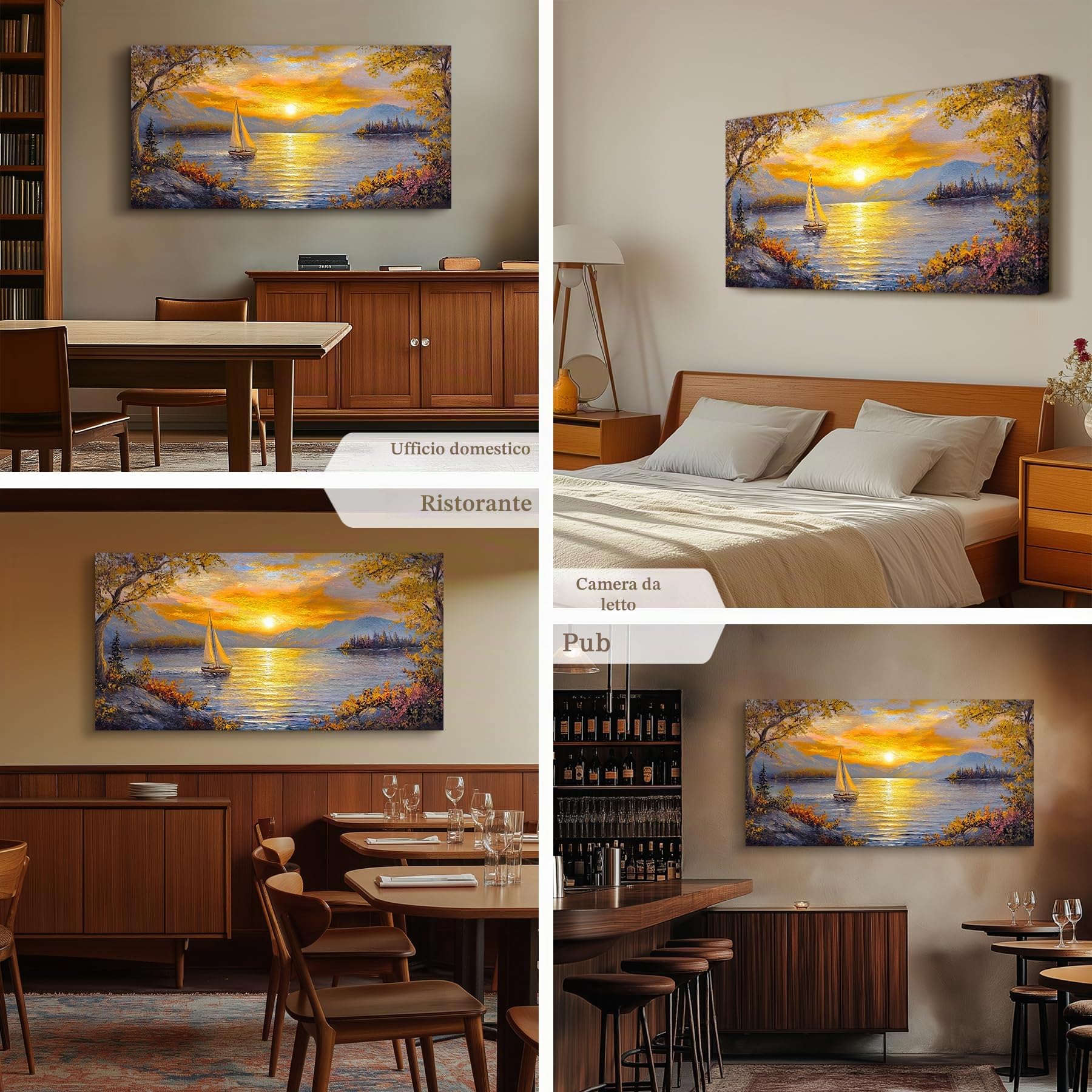 MHARTK66 Quadri Moderni Soggiorno Grandi, 59x119 cm XXL Stampe da Parete Tramonto in Barca a Vela sul Lago, Quadro Camera da Letto Su Tela Decorazioni Parete Bagno Ufficio Sala Da Pranzo