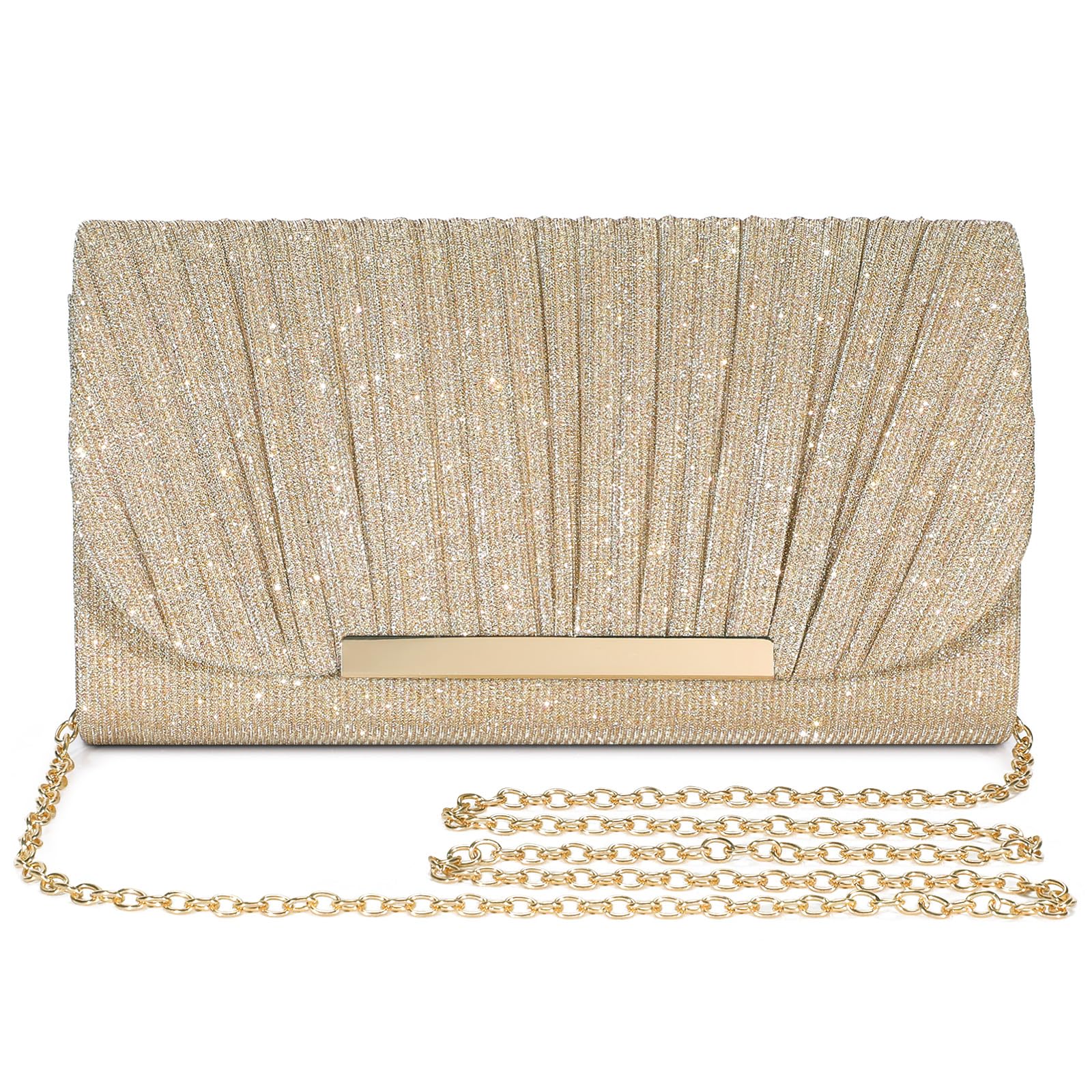 Evening Bag Clutch Purses for Women Lady Girl Handbags Crossbody Bag Wedding Bag for Prom Party Wedding Engagement (Gold)