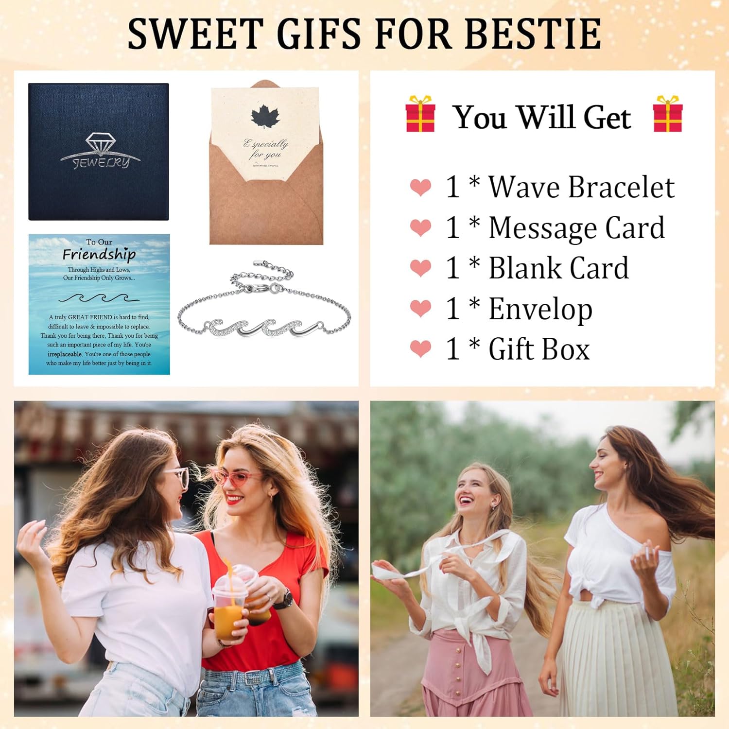 EPIRORA Gifts for Women, Silver BBF Wave Bracelet for Best Friend Sister Mom Daughter Grandma Bestie, Christmas Birthday Present for Her - Image 3