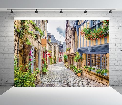 Miniatura 7 de BELECO Telón de fondo de tela italiana de 20 x 10 pies, diseño de flores de primavera, paisaje urbano de Europa, fondo de arquitectura para