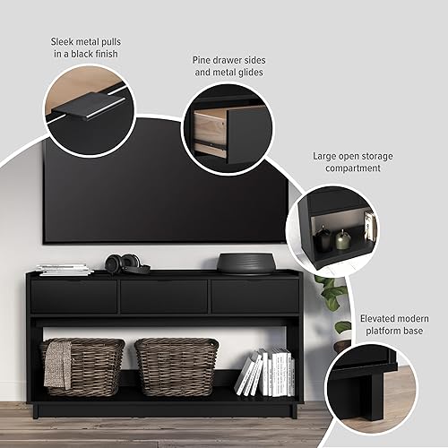 Miniatura 5 de Prepac Mesa de entrada simple y moderna negra, mesa consola estrecha con 3 cajones, consola multimedia con almacenamiento, 15.75 pulgadas de