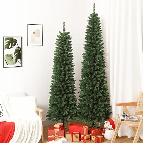 Miniatura 5 de Árbol de Navidad artificial de 878 puntas, pino de Navidad puro de 7 pies con soporte de metal, perfecto para Navidad, fiestas, vacaciones,
