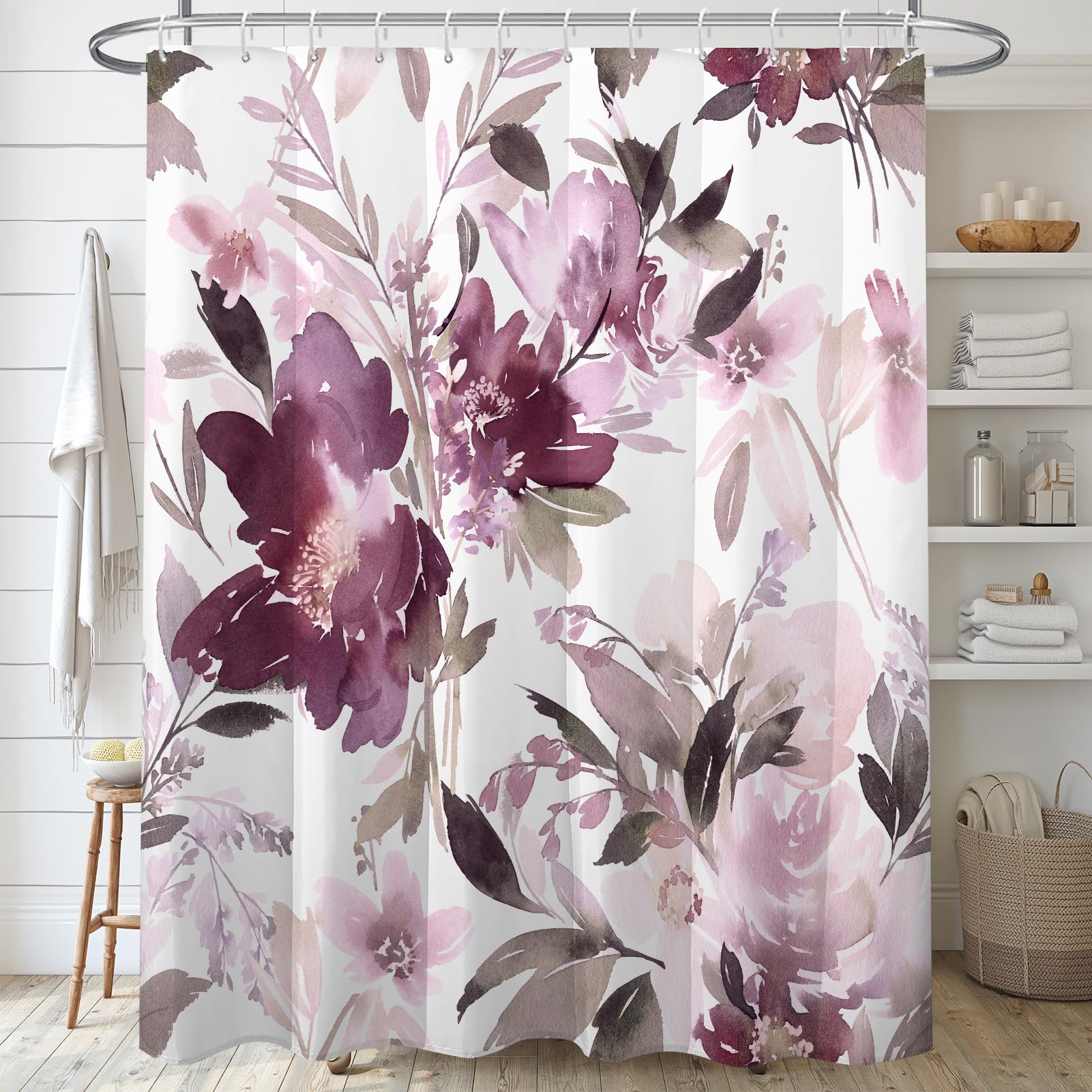 (similar item) Decoreagy Floral Shower Curtain,Red Lush Flower Bathroom Shower Curtains,Watercolor Purplish Red Shower Curtain Sets,Modern Pretty Waterproof Fabric Bath Curtain with 12 Hooks 72x72in