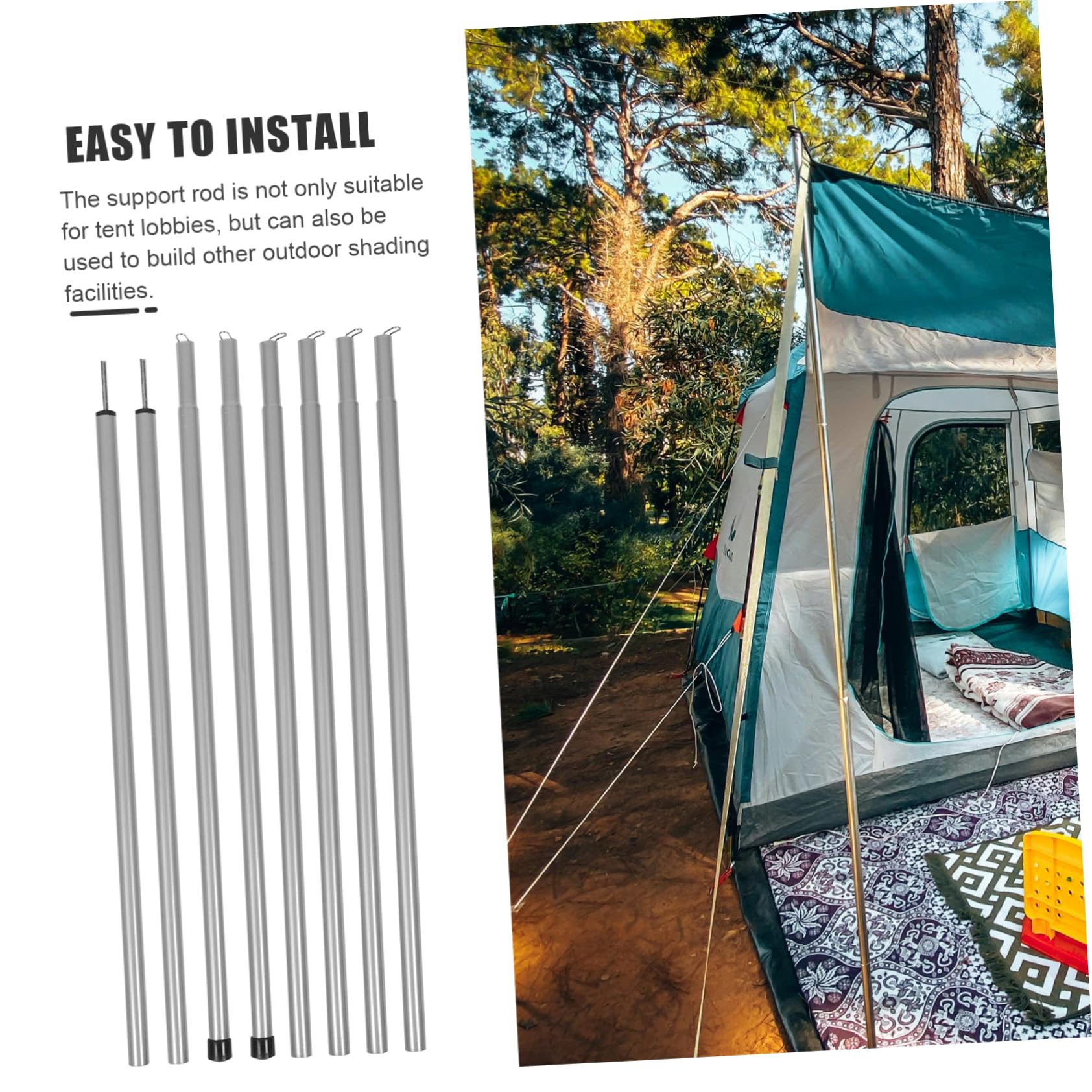 Mikikit Support de Tente Universel tiges Flexible Soutien télescopique Trousse Accessoires de Camping piquets de Tente Solides Cadre de Support de Poteau de Tente Le Fer Black