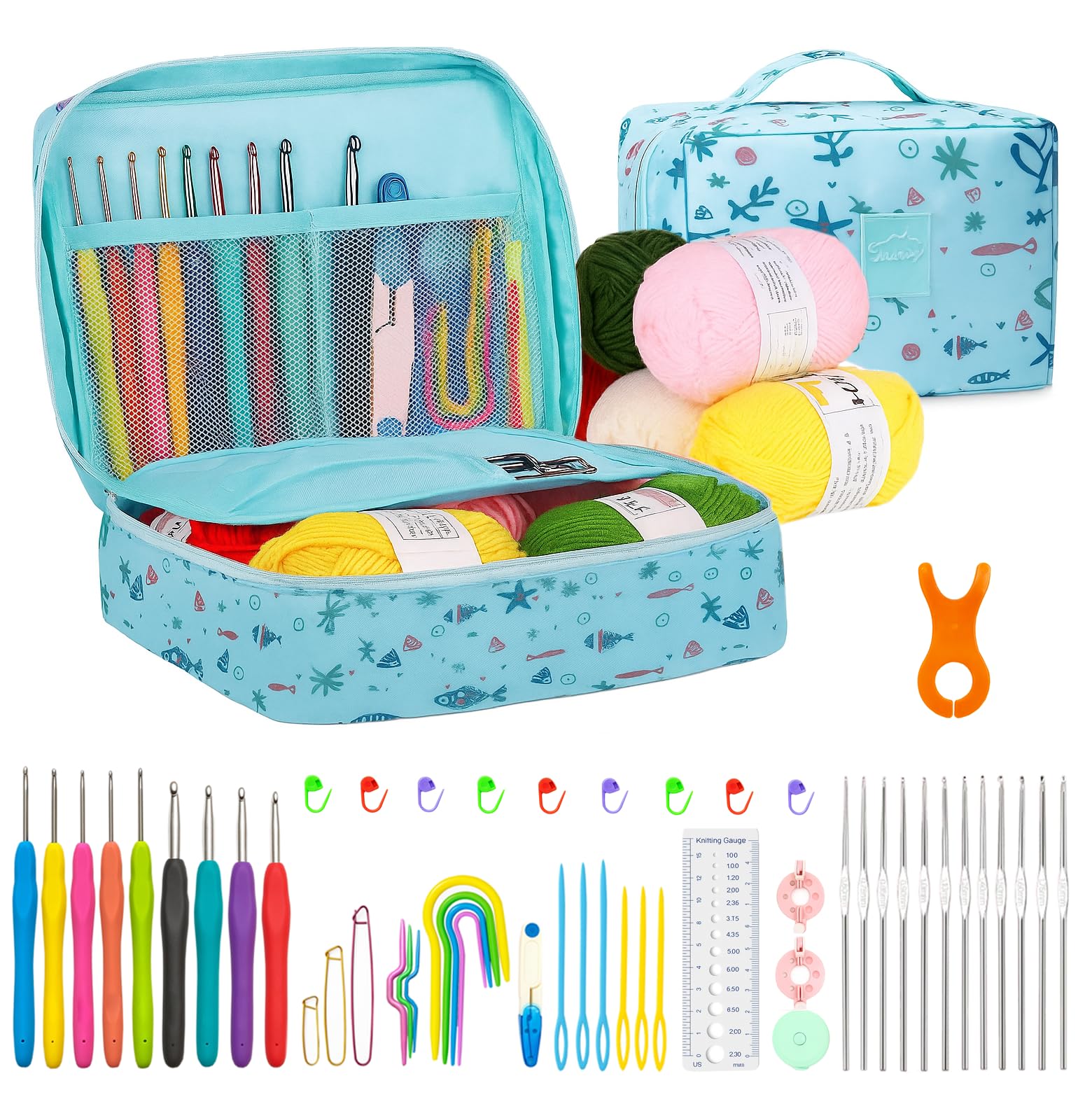 KRENZ 59 Pcs Premium Crochet Kit for Beginners with Soft Colorful