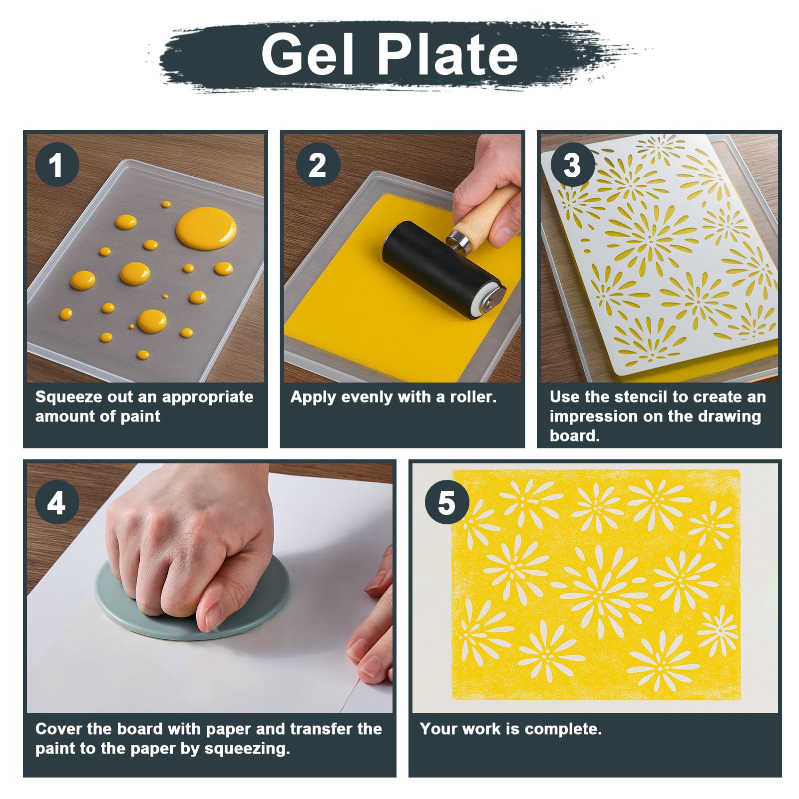 8 x 10 Zoll Gel Druckplatte Set, Set mit Geldruck, Gummirolle, Aquarellfarben, Schablonen, Druckpapier, Geeignet für Kartenherstellung, Kunsthandwerk, Scrapbooking, Tagebuch